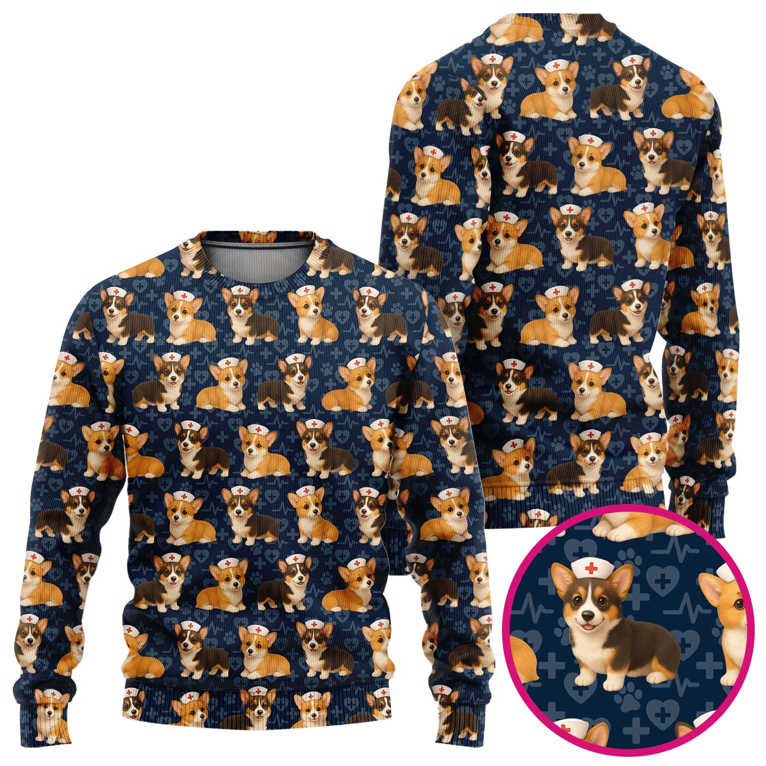 Christmas Corgi Scrubs Pattern for Women - Cute Dog Scrubs Top & Pants Set - Festive Nurse Holiday Print Medical Scrubs