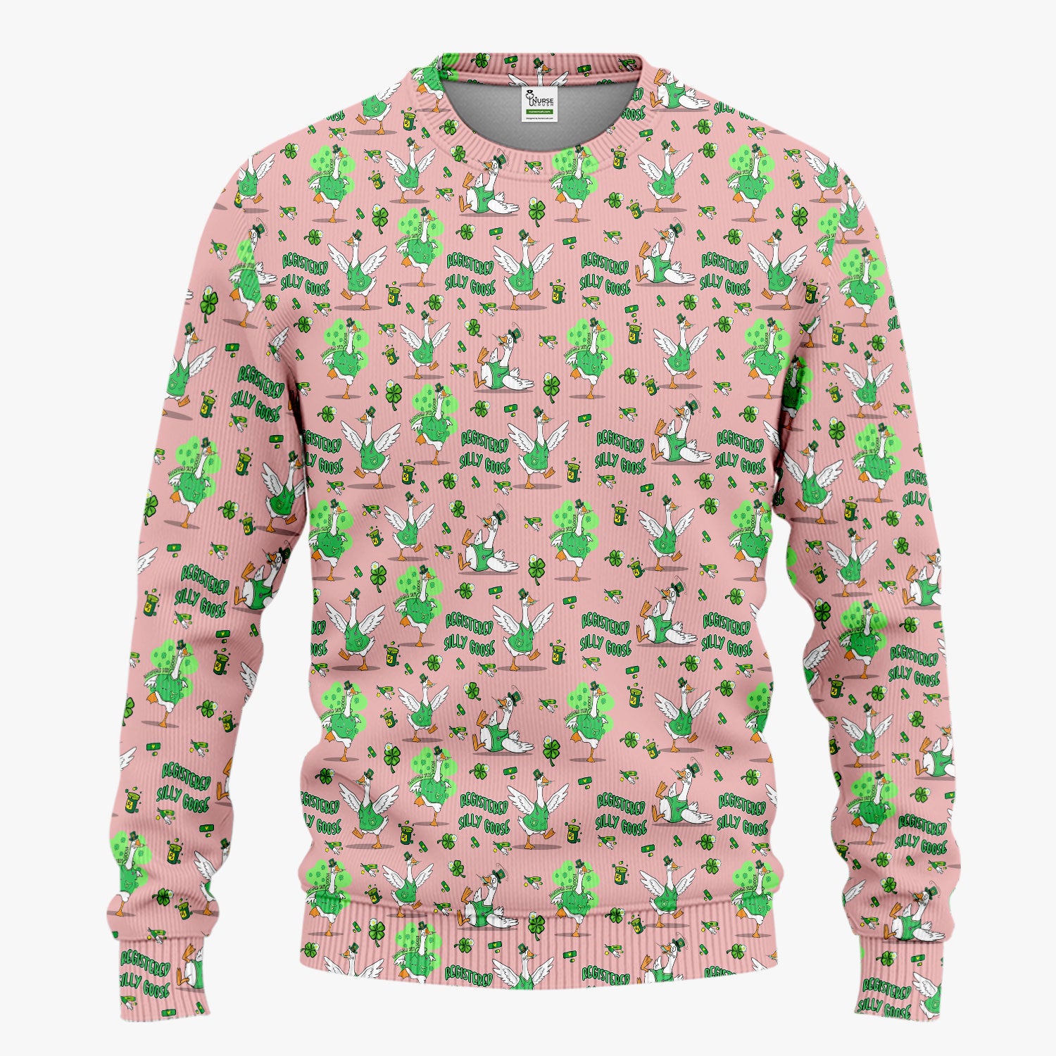 Silly Goose St. Patrick’s Day Scrub Set, Funny Goose Shamrock Pattern Nurse Scrub Shirt, Irish Green Nursing Uniform