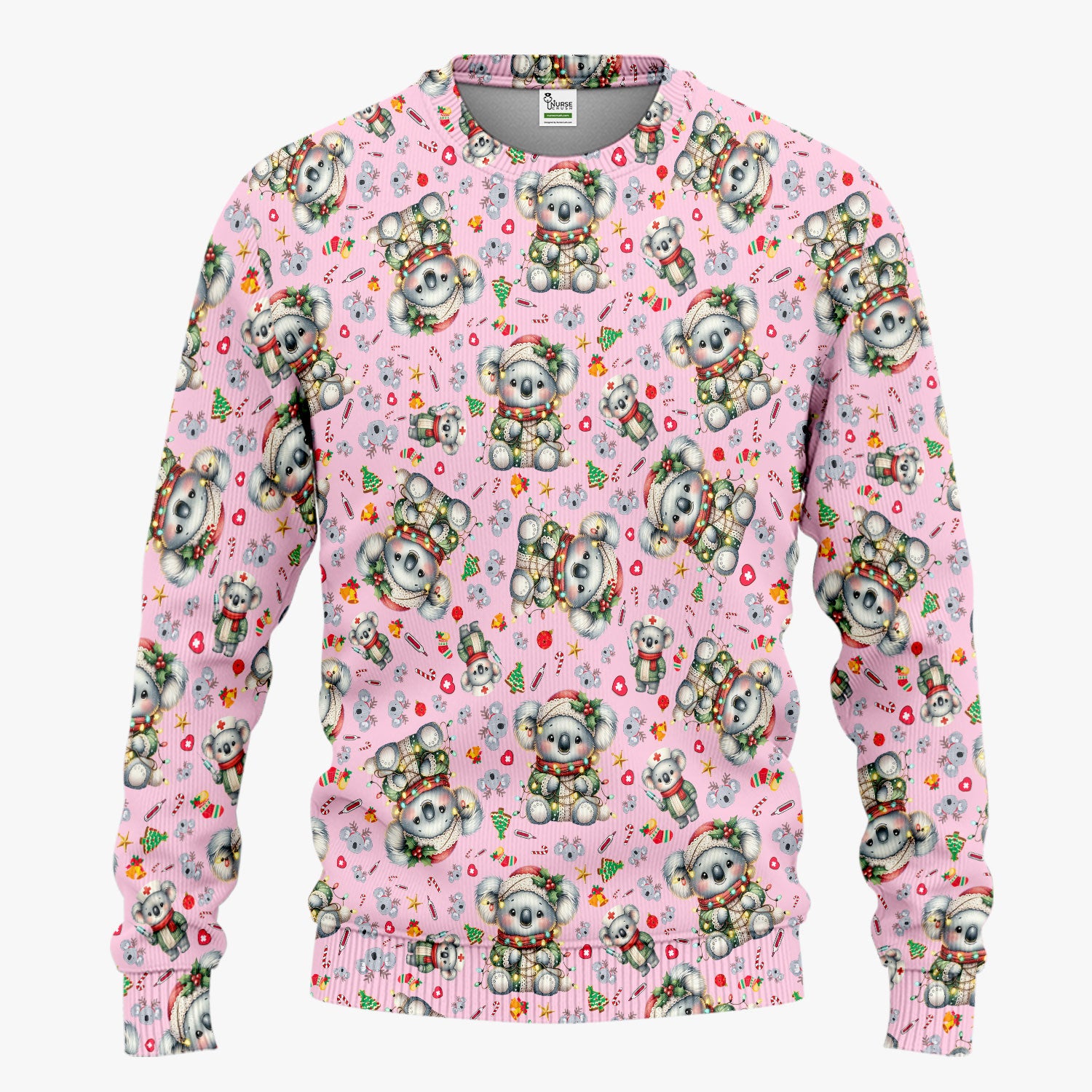 Aussie Koala Nurse Scrub Set - Cute Christmas Medical Uniform - Funny Holiday Animal Scrubs Pants and V Neck Top for Women