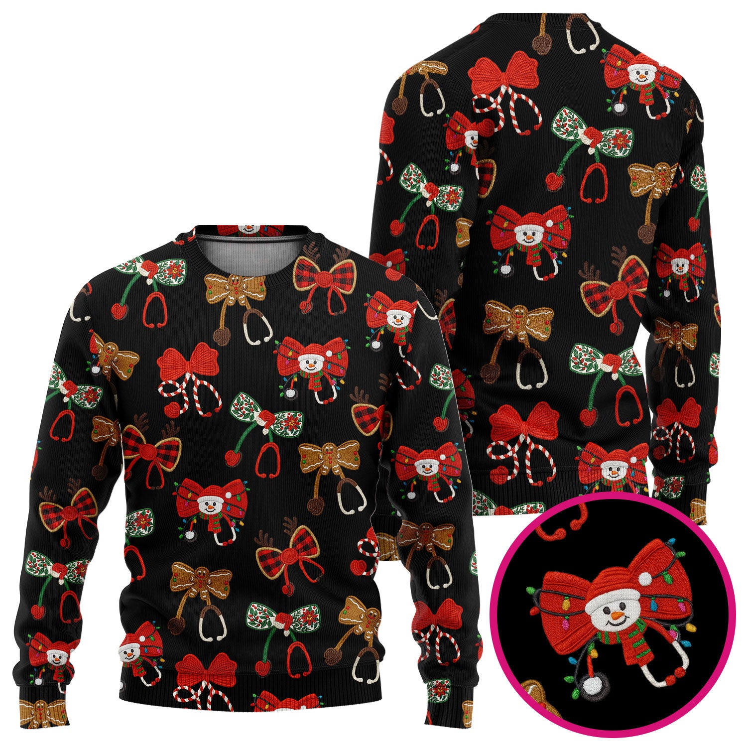 Christmas Stethoscope Bow Nurse Scrub Set, Xmas Pattern Scrub Shirt, Holiday Nursing Uniform