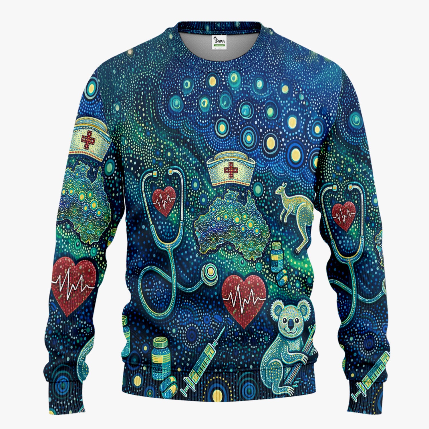 Aboriginal Nurse Australia Scrub Set, Kangaroo Koala Dot Art Medical Pattern Shirt, Breathable Fabrics Nursing Uniform