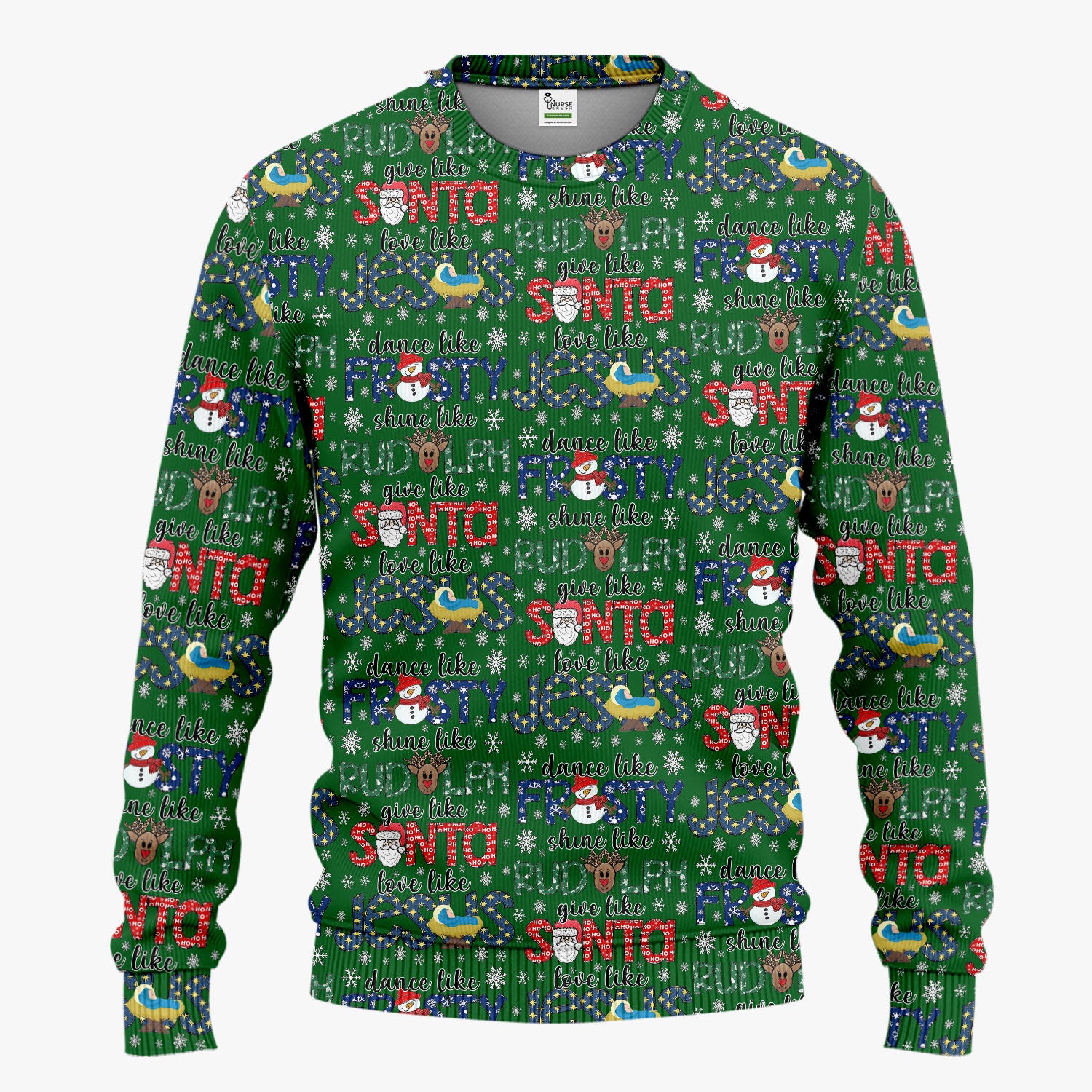 Xmas Rudolph Comfortable Scrub Set for Nurses - God Santa Scrub Pants and V Neck Top - Breathable Med Uniform