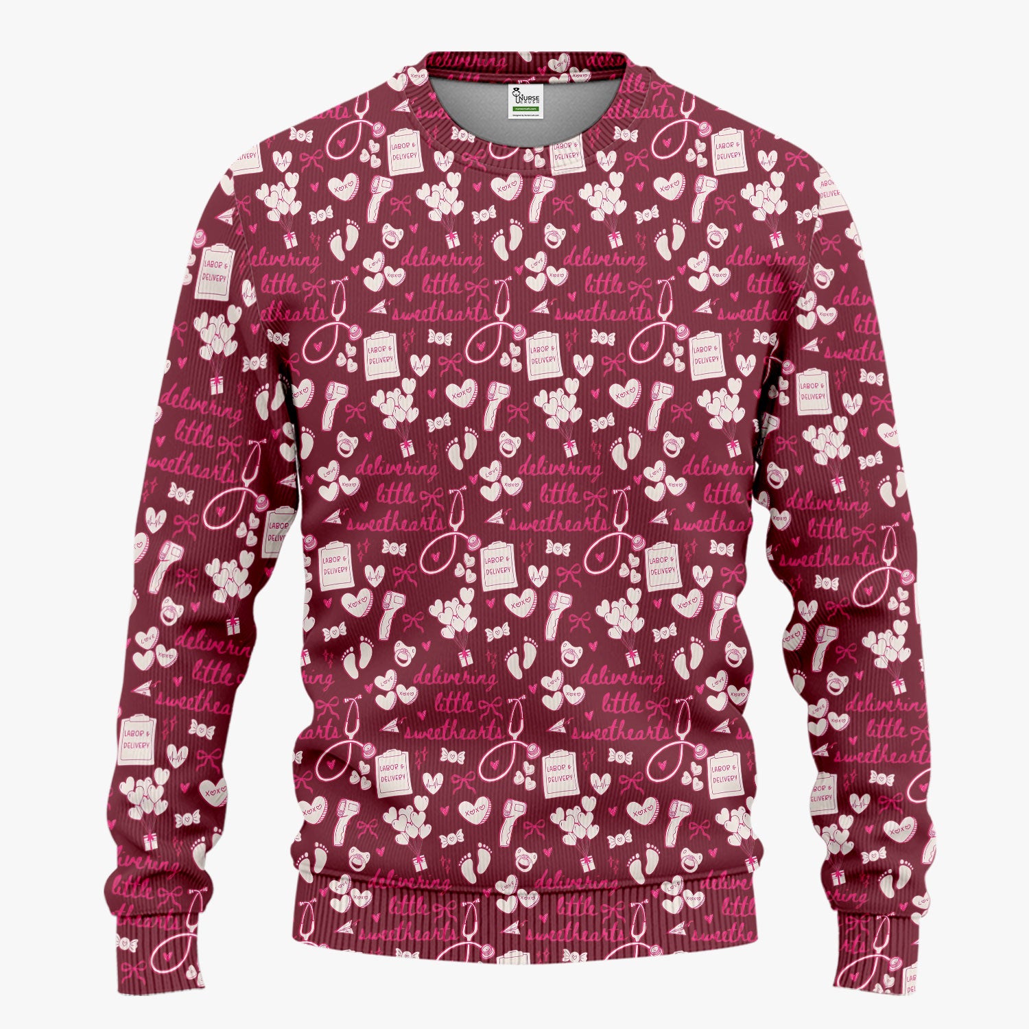 Valentine Labor And Delivery Scrub Set, XOXO Pattern Scrub Shirt, Breathable Fabrics Nursing Uniform For Women