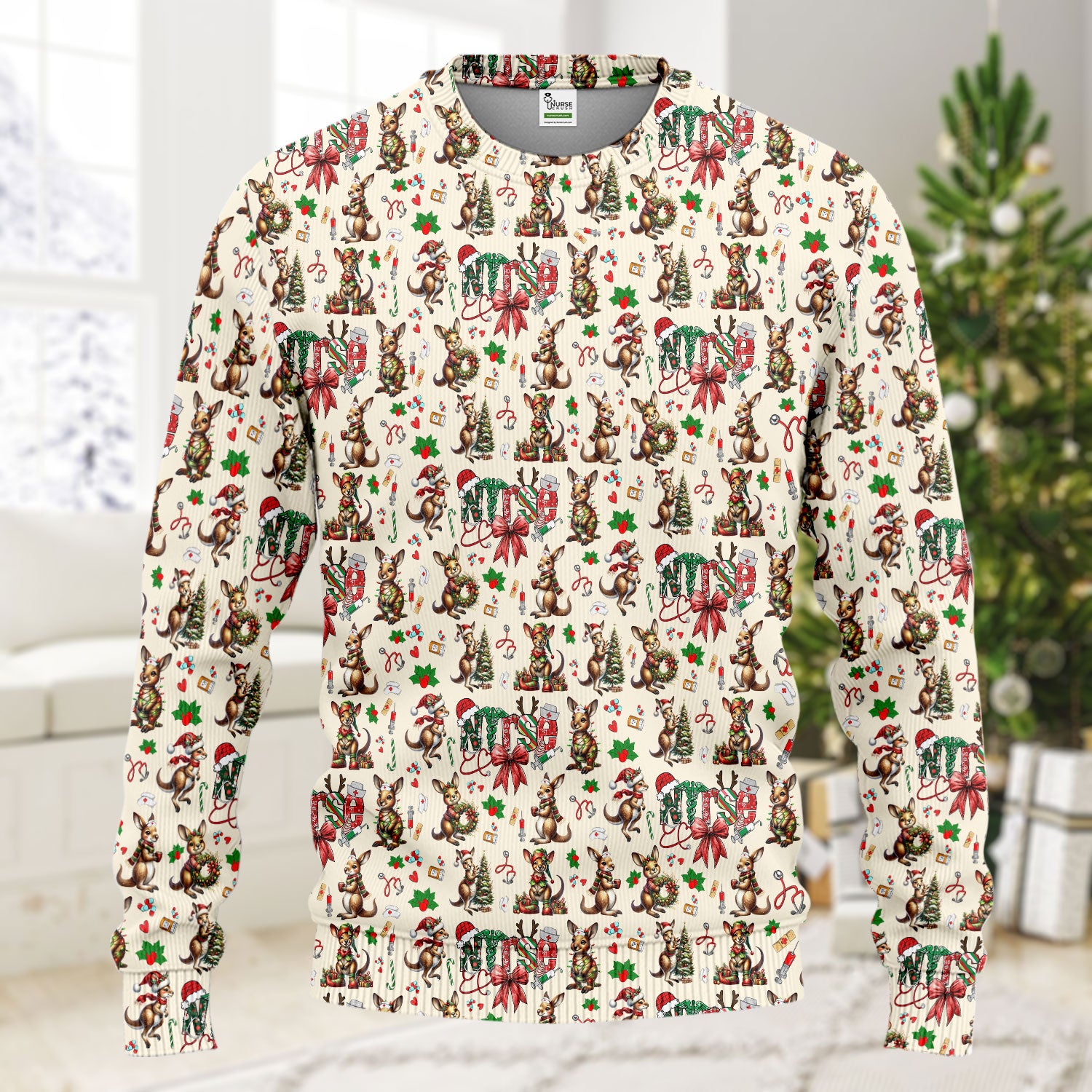 Whimsical Kangaroo Christmas Scrub Set – Festive Australian Animals Holiday Pattern – Cute Medical Uniform for Nurses, Vets & Healthcare Workers