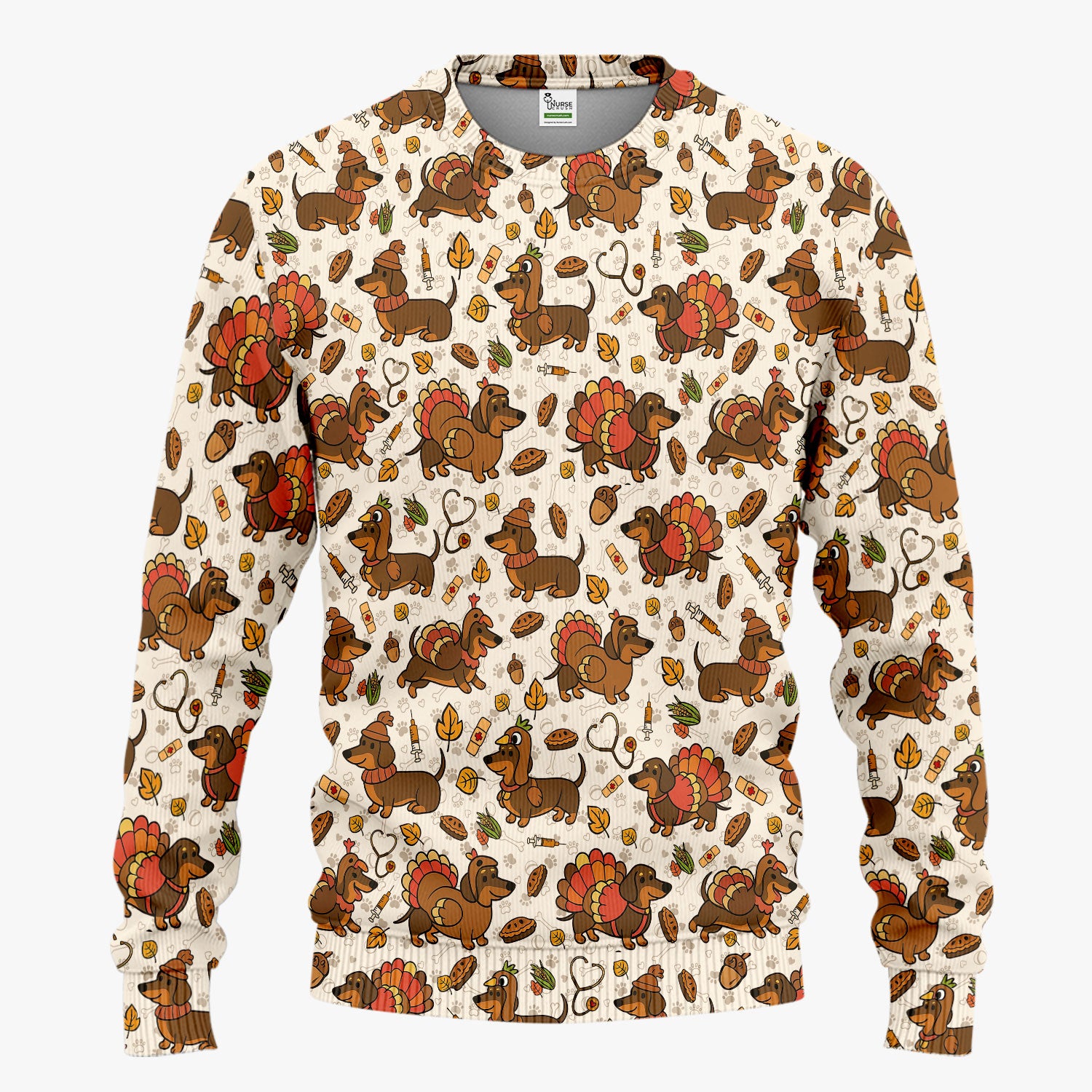 Thanksgiving Wiener Dog Scrub Set - Funny Dachshund Turkey Scrubs Pants and V Neck Top - Fall Winter Gift for Women