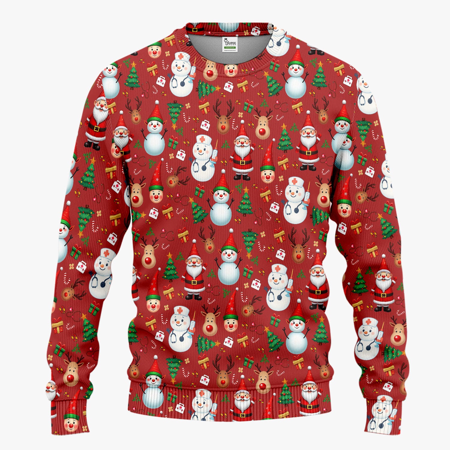 Christmas Nurse Scrub Set - Cute Snowman Santa Reindeer Pattern Medical Uniform - Festive Holiday Scrubs Pants and V Neck Top