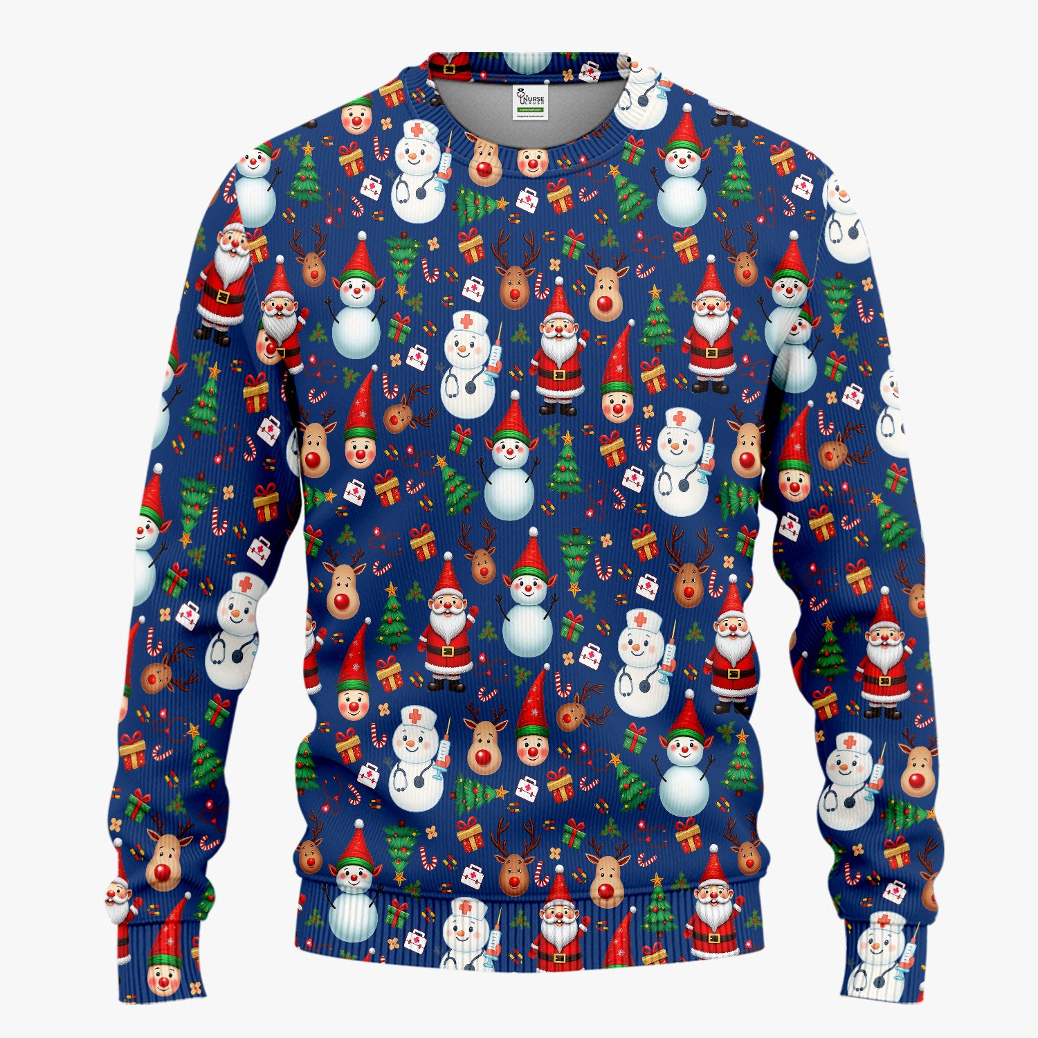 Christmas Nurse Scrub Set - Cute Snowman Santa Reindeer Pattern Medical Uniform - Festive Holiday Scrubs Pants and V Neck Top