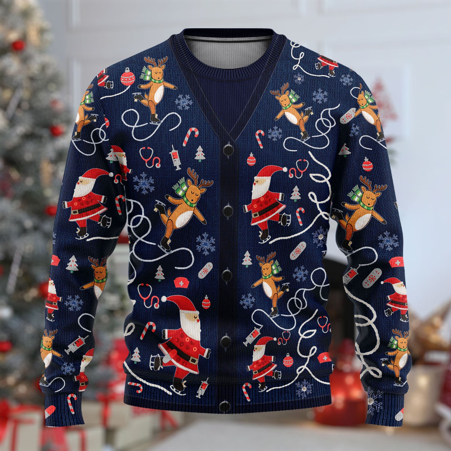 Christmas Reindeer Santa Nurse Ugly Sweater, Cute Holiday Medical Uniform Sweater for Women