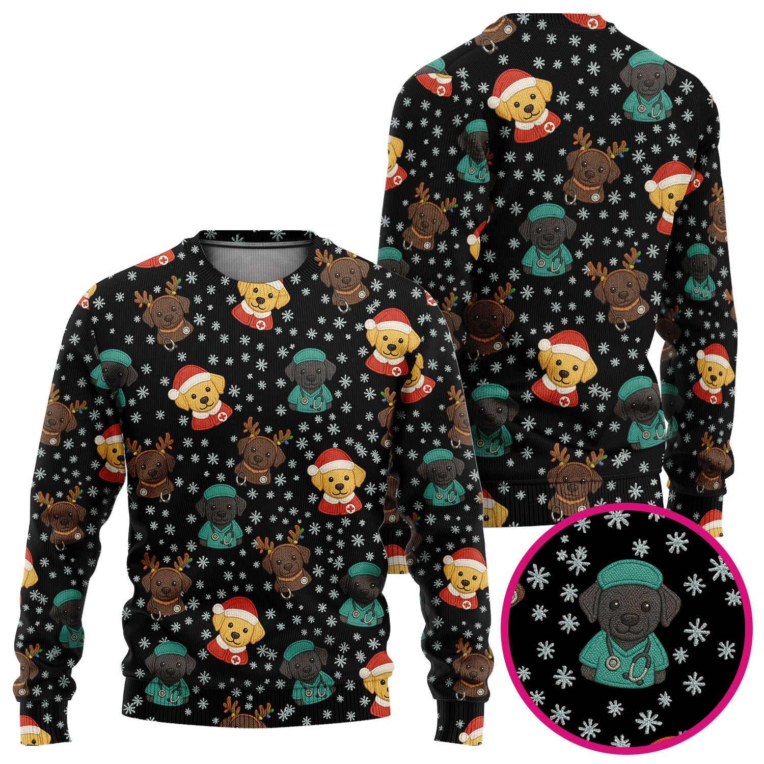 Christmas Dog Pattern Ugly Sweater, Cute Puppy Nurse Sweater, Holiday Nursing Uniform