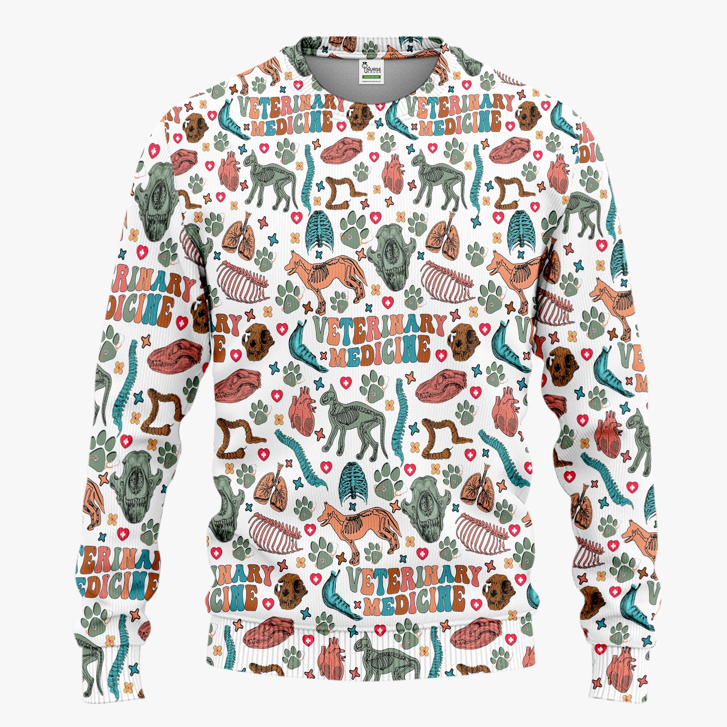 Veterinary Medicine Scrub Set - Cute Animal Anatomy Scrubs Pants and V Neck Top - Fun Vet Tech Nurse Uniform for Women