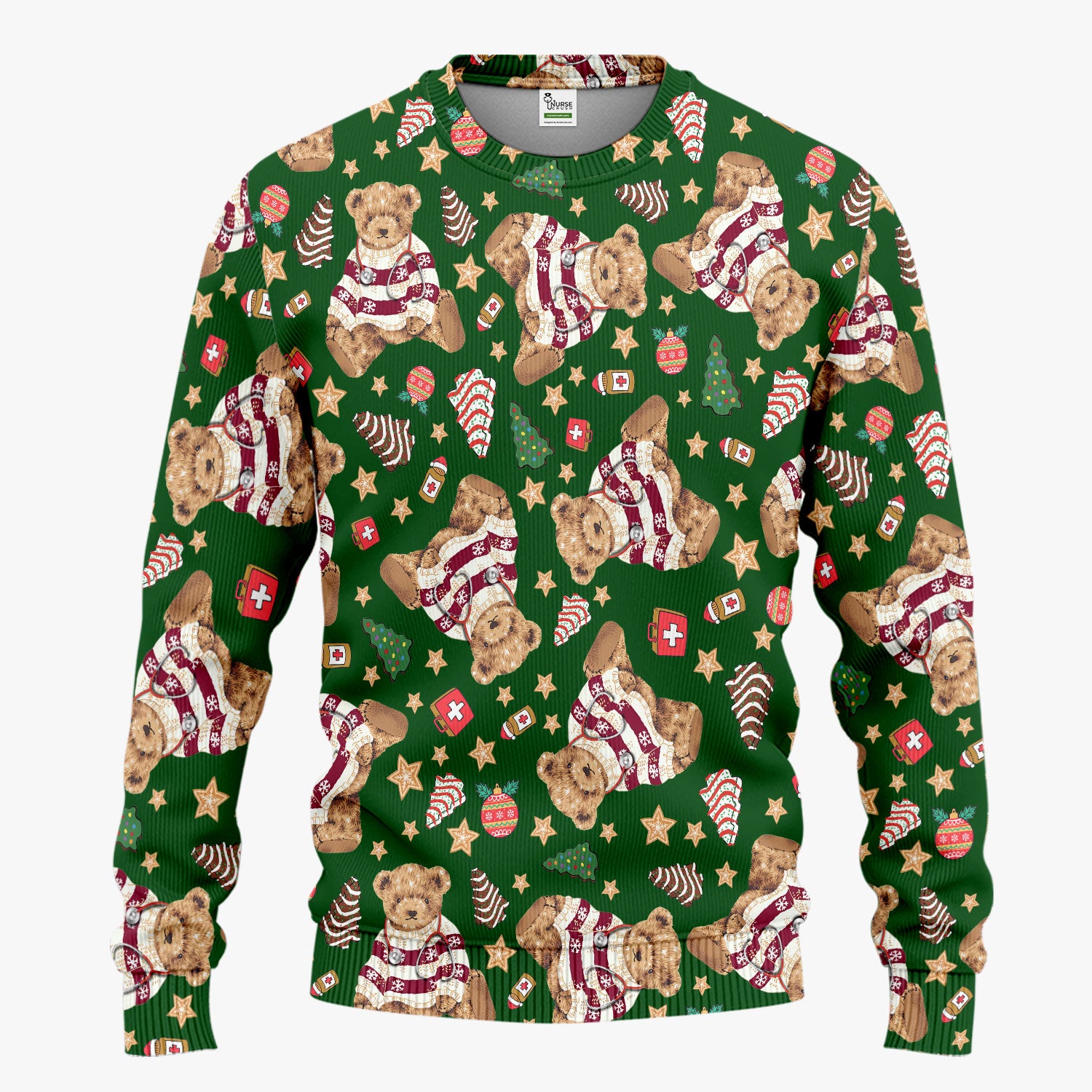 Teddy Bear Christmas Scrub Set - Festive Scrubs Pants and V Neck Top for Women - Gift for Nurses RN CNA LPN