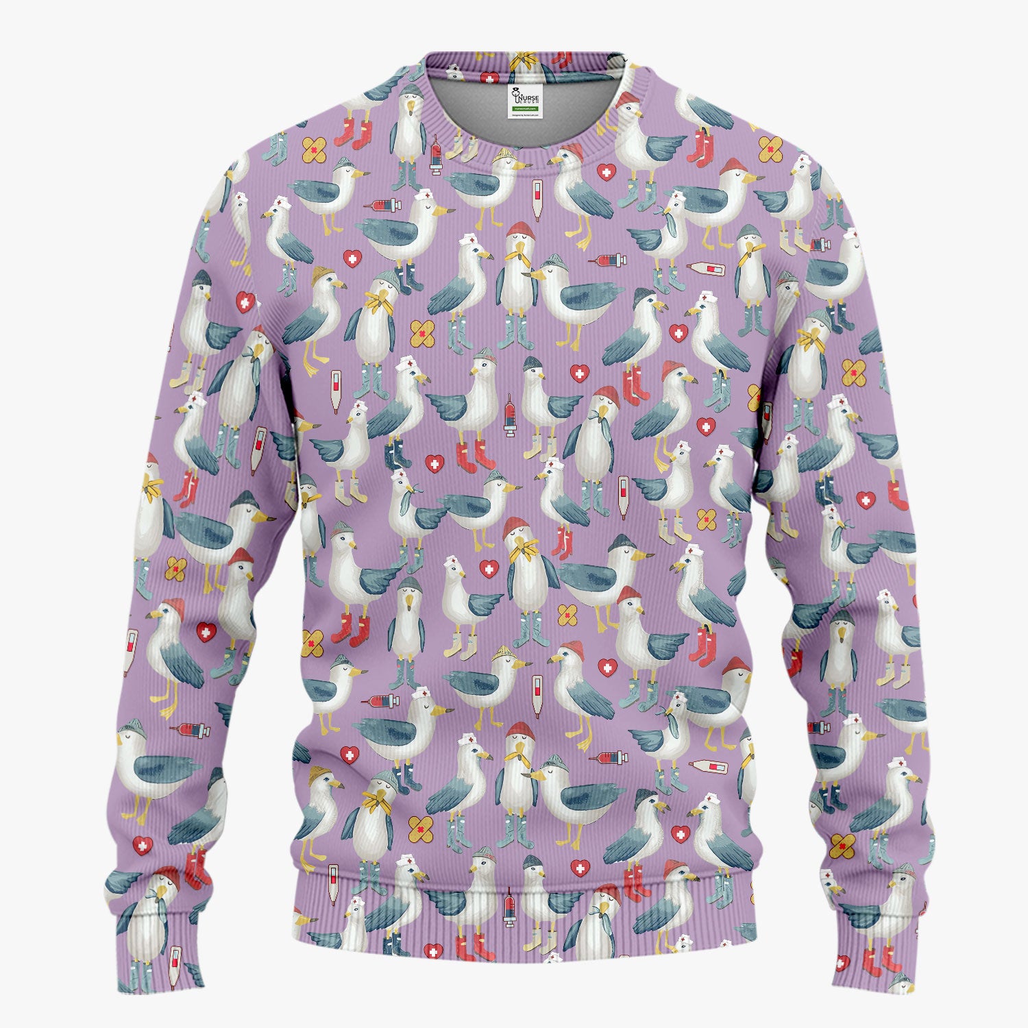 Seagull Scrub Set for Nurses - Adorable Birds Medical Uniform - Funny Scrubs Pants and V Neck Top for RN CNA LPN