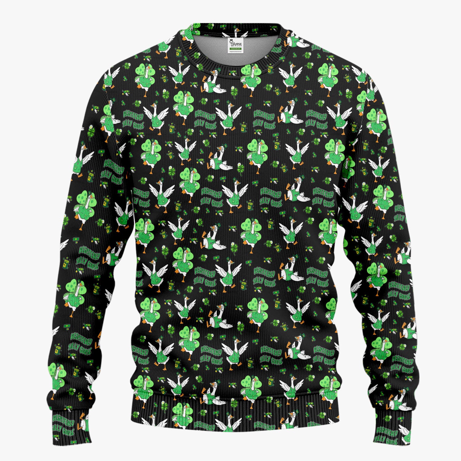 Silly Goose St. Patrick’s Day Scrub Set, Funny Goose Shamrock Pattern Nurse Scrub Shirt, Irish Green Nursing Uniform