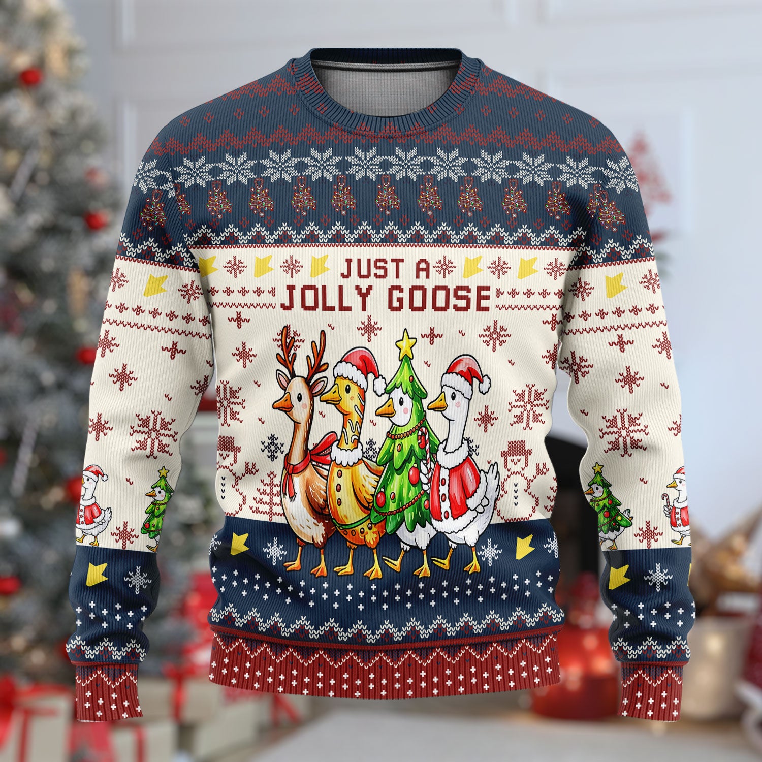 Funny Jolly Goose Christmas Sweater – Playful Holiday Goose Squad Pattern Ugly Sweater – Festive Medical Uniform for Nurses, Vets & Healthcare Workers