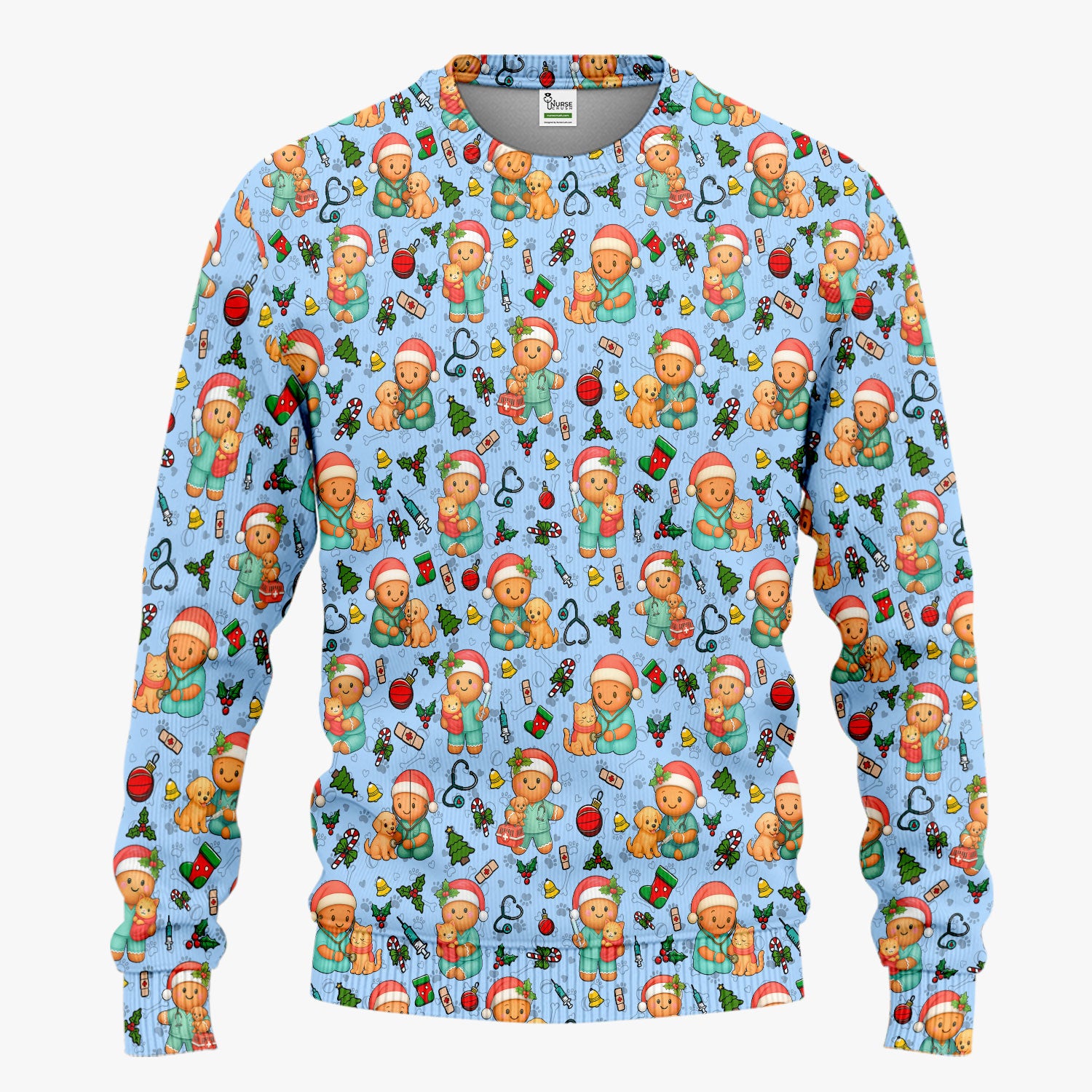 Cute Pharmacy Christmas Scrub Set – Funny Gingerbread Nurse Print Shirt – Festive Holiday Medical Uniform for Pharmacy Tech and Doctor