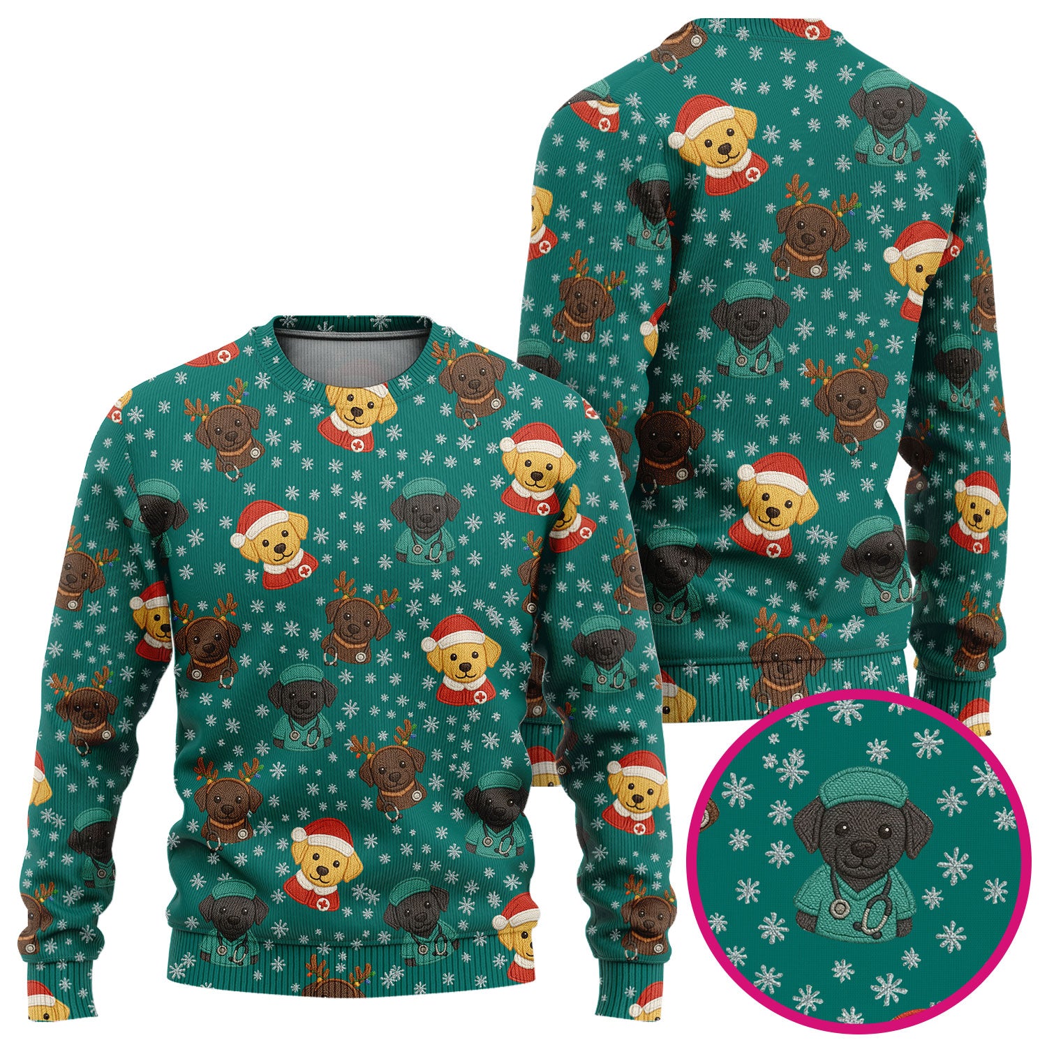 Christmas Dog Pattern Ugly Sweater, Cute Puppy Nurse Sweater, Holiday Nursing Uniform