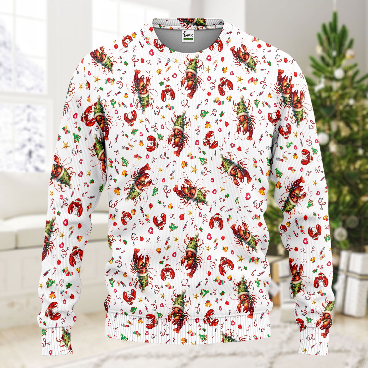 Whimsical Crawfish Christmas Scrub Set – Southern Christmas Cajun Holiday Crawfish Pattern – Cute Medical Uniform for Nurses, Vets And Healthcare Workers