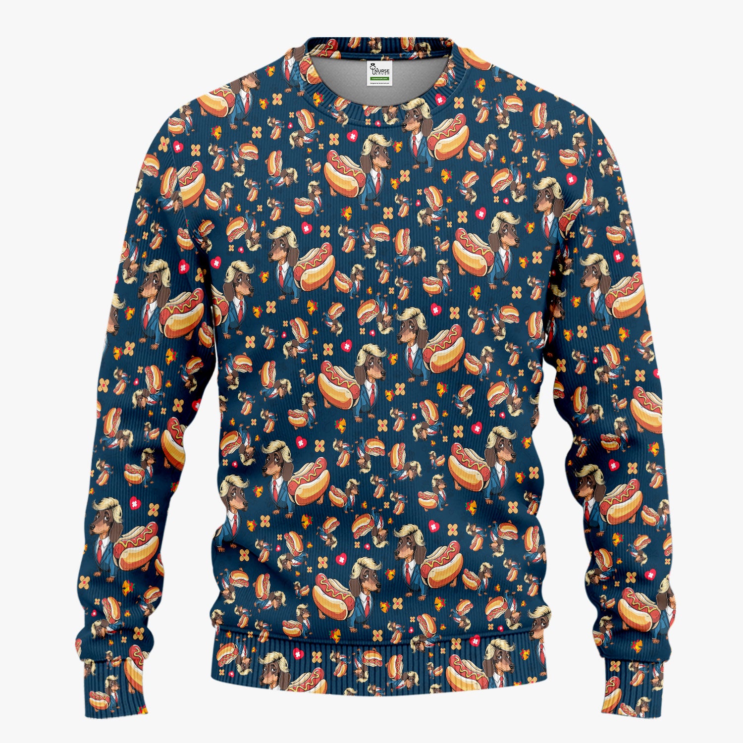 Dachshund Hot Dog Nurse Scrub Set - Funny Sausage Dog Pants and V Neck Top - Medical Uniform Gift