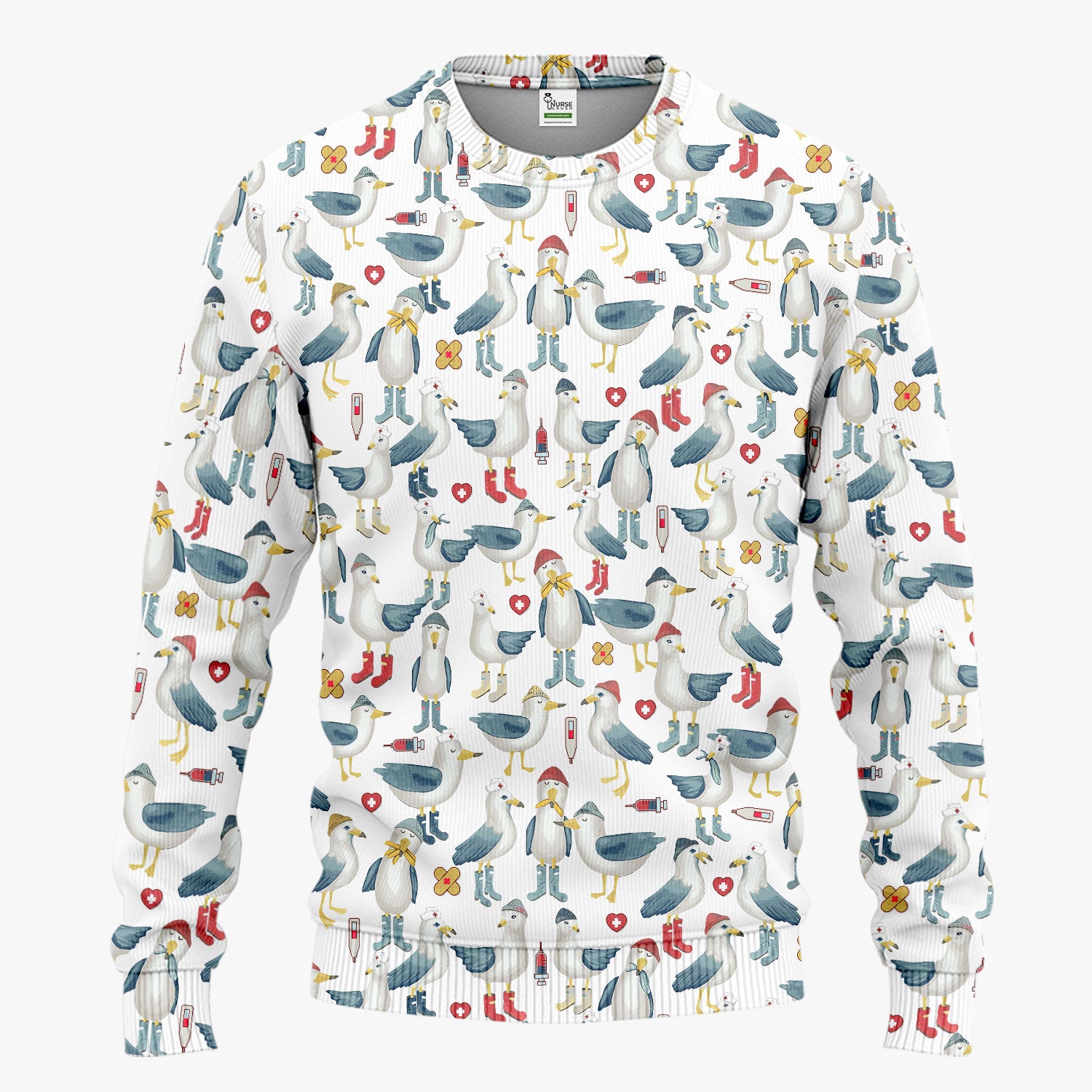 Seagull Scrub Set for Nurses - Adorable Birds Medical Uniform - Funny Scrubs Pants and V Neck Top for RN CNA LPN