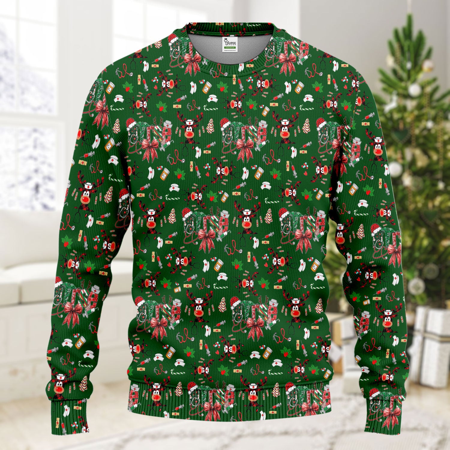 Whimsical Reindeer Christmas Scrub Set – Festive Holiday Reindeer Pattern – Cute Medical Uniform for Nurses, Vets and Healthcare Workers