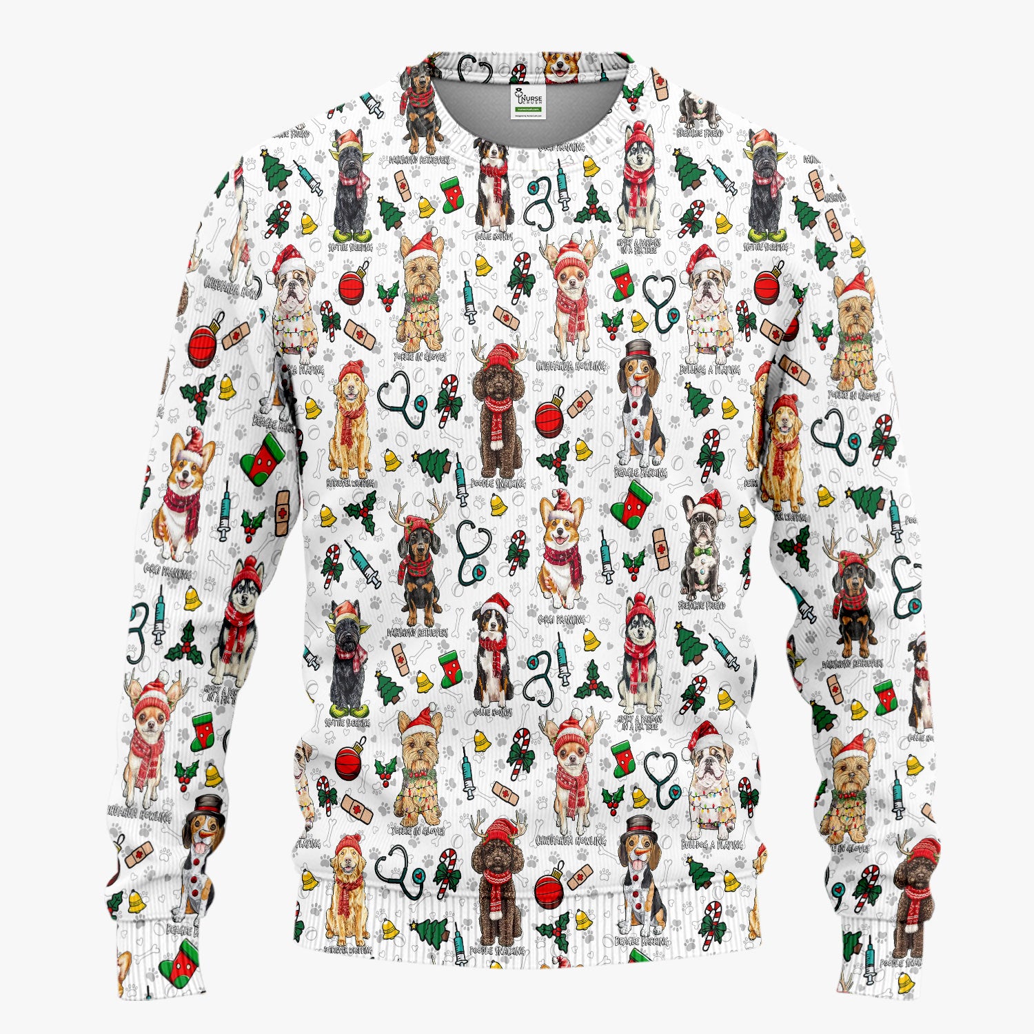 Cute Christmas Dog Scrubs Sets for Nurses - Corgi, Dachshund, Husky, Poodle & Labrador - Funny Holiday Medical Uniform for RN CNA LPN