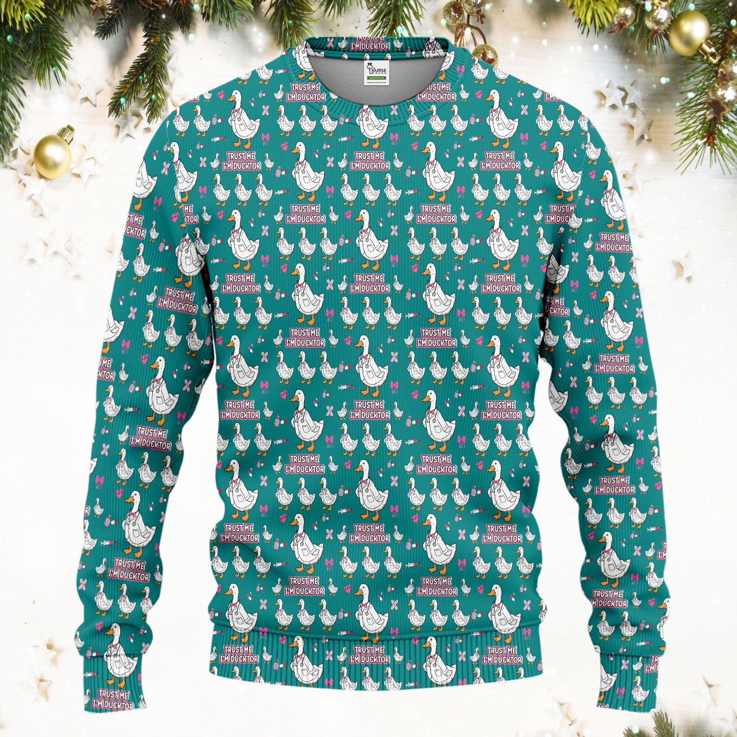 Trust Me I'm Ducktor Scrub Set, Funny Duck Pattern Scrub Shirt, Breathable Fabrics Nursing Uniform For Women