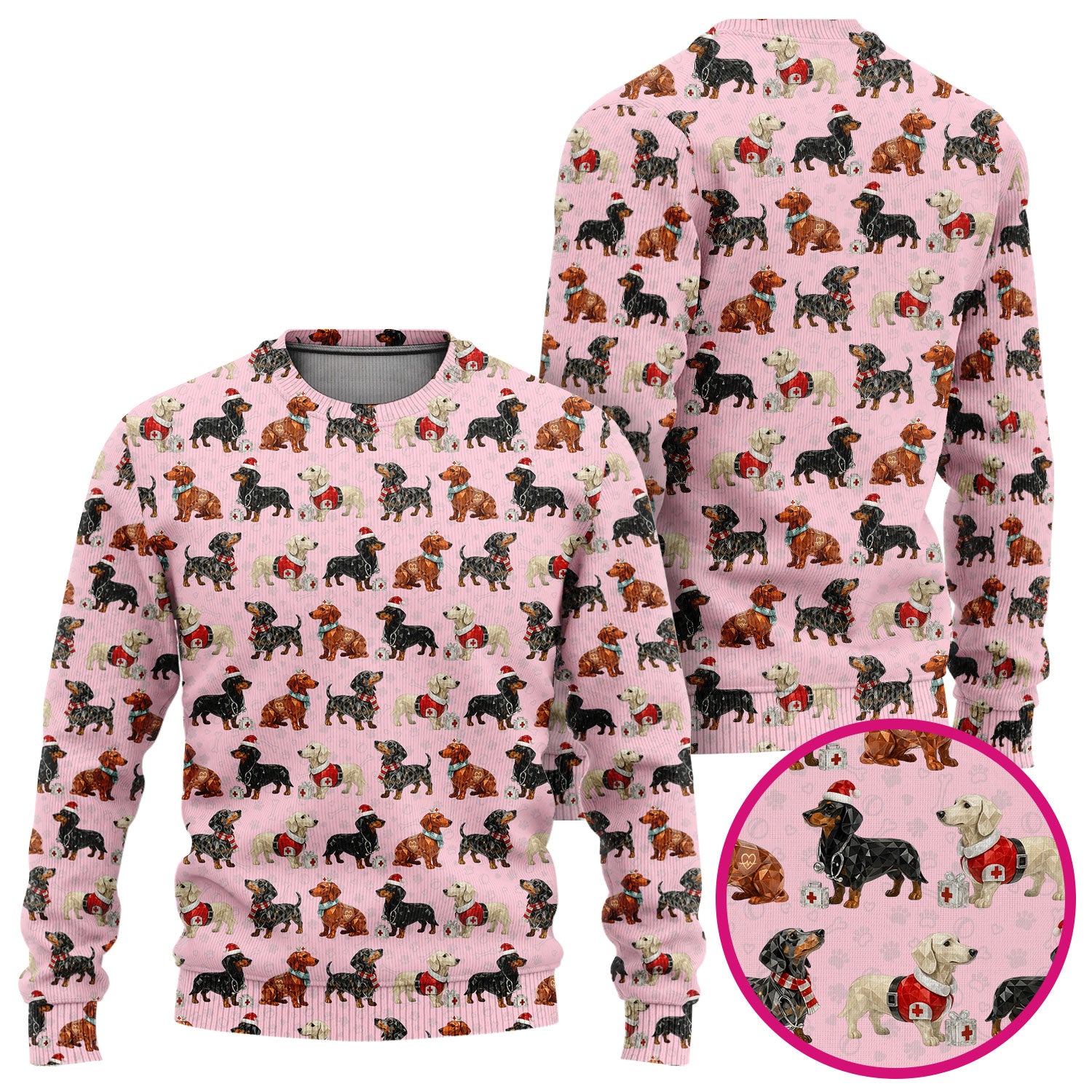 Funny Dachshund Christmas Nurse Ugly Sweater, Holiday Dog Medical Pullover For Nursing