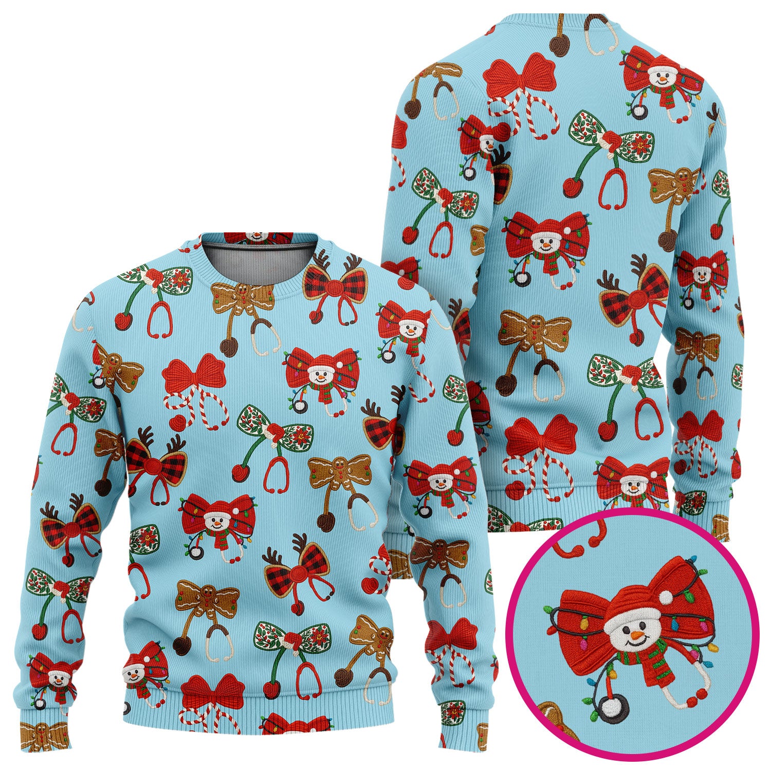 Christmas Stethoscope Bow Nurse Scrub Set, Xmas Pattern Scrub Shirt, Holiday Nursing Uniform