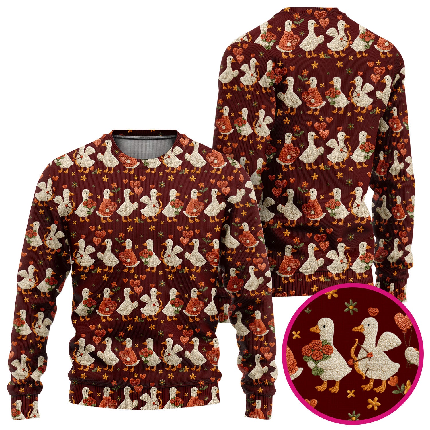 Cute Goose Nurse Scrub Set, Valentine Farm Medical Pattern Shirt, Breathable Fabrics Nursing Uniform