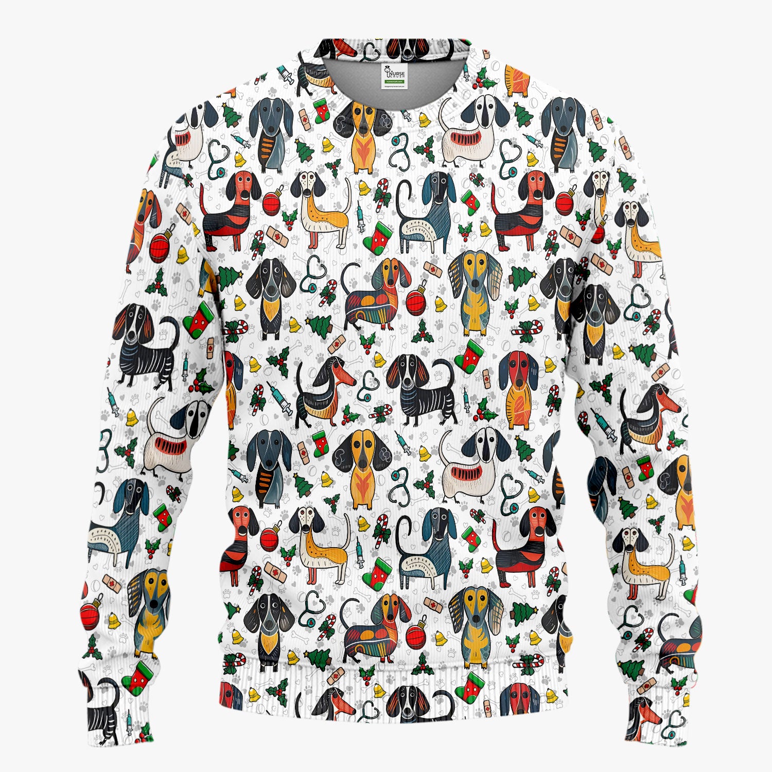 Dachshund Christmas Scrub Set - Cute Wiener Dog Pants and V Neck Top - Holiday Medical Uniform