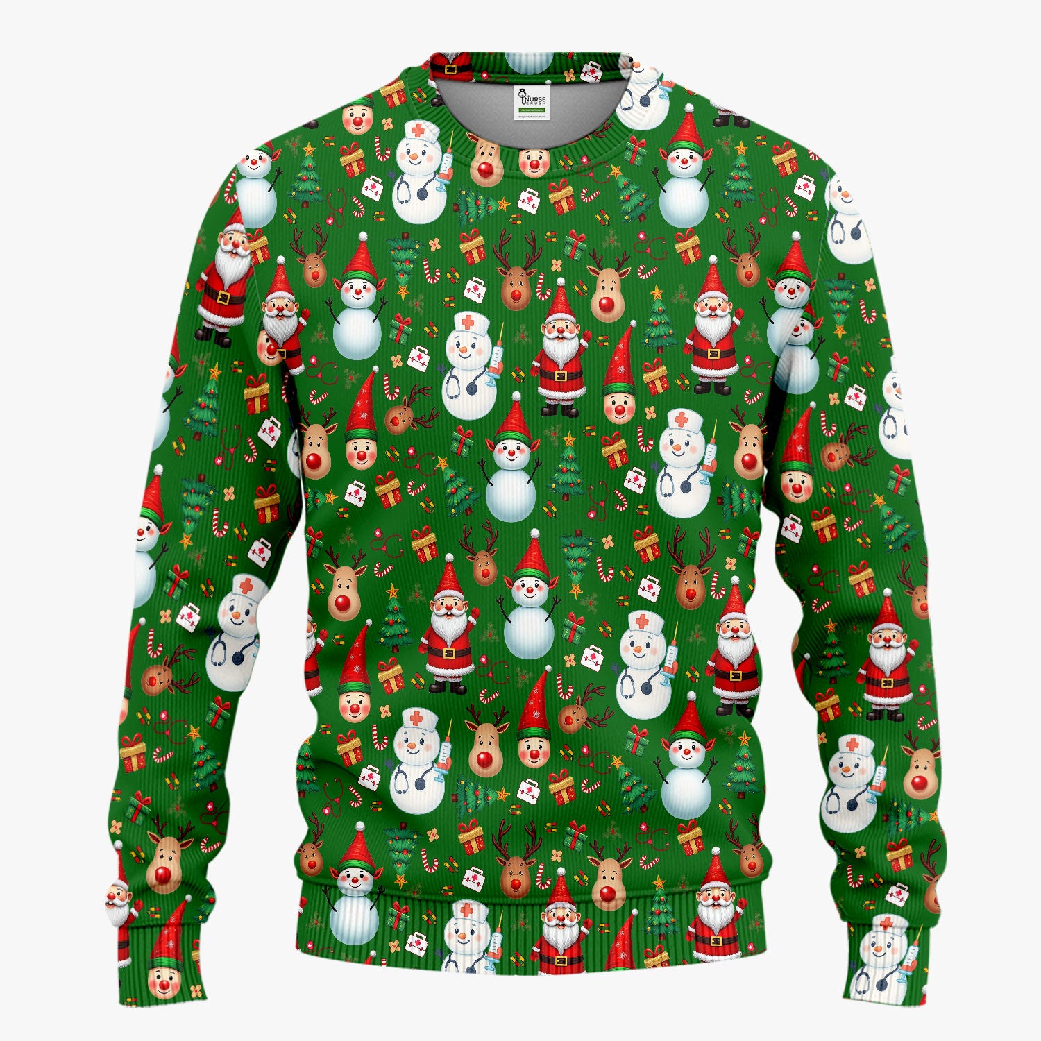 Christmas Nurse Scrub Set - Cute Snowman Santa Reindeer Pattern Medical Uniform - Festive Holiday Scrubs Pants and V Neck Top