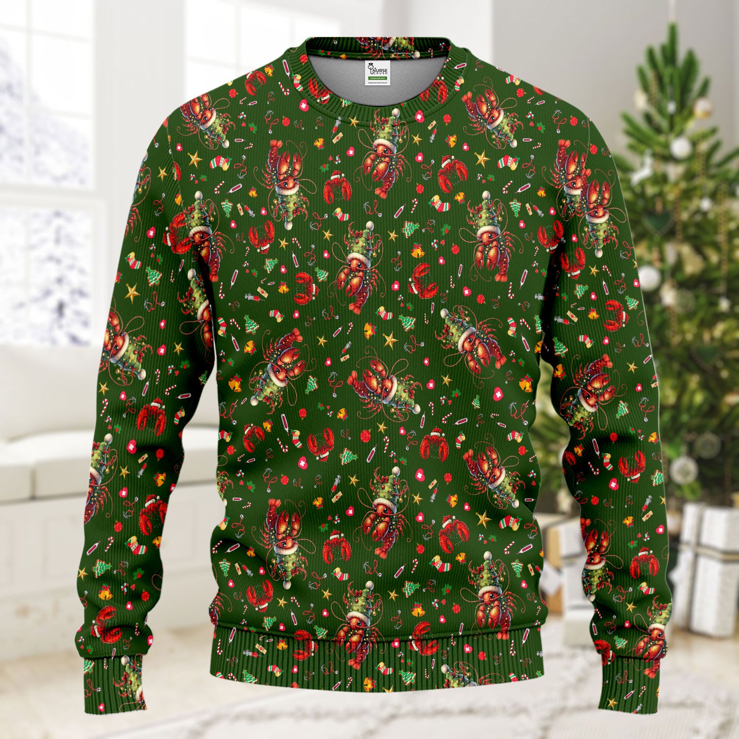 Whimsical Crawfish Christmas Scrub Set – Southern Christmas Cajun Holiday Crawfish Pattern – Cute Medical Uniform for Nurses, Vets And Healthcare Workers