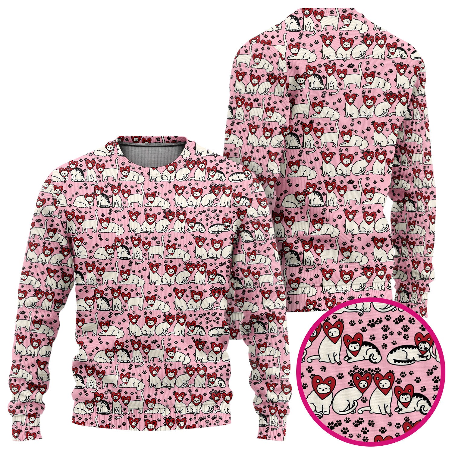 Cute Cat Heart Pattern Scrub Set, Funny Cat Scrub Shirt For Nurses, Breathable Fabrics Nursing Uniform