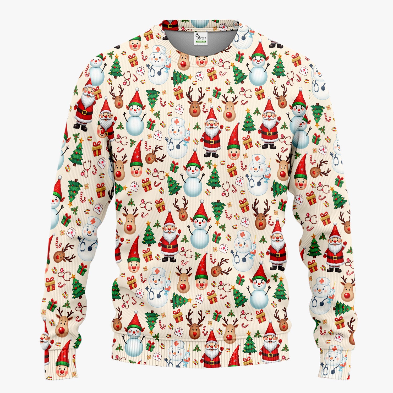 Christmas Scrub Set for Nurses - Cute Snowman Reindeer Santa Pattern - Holiday Medical Uniform RN CNA LPN Gift