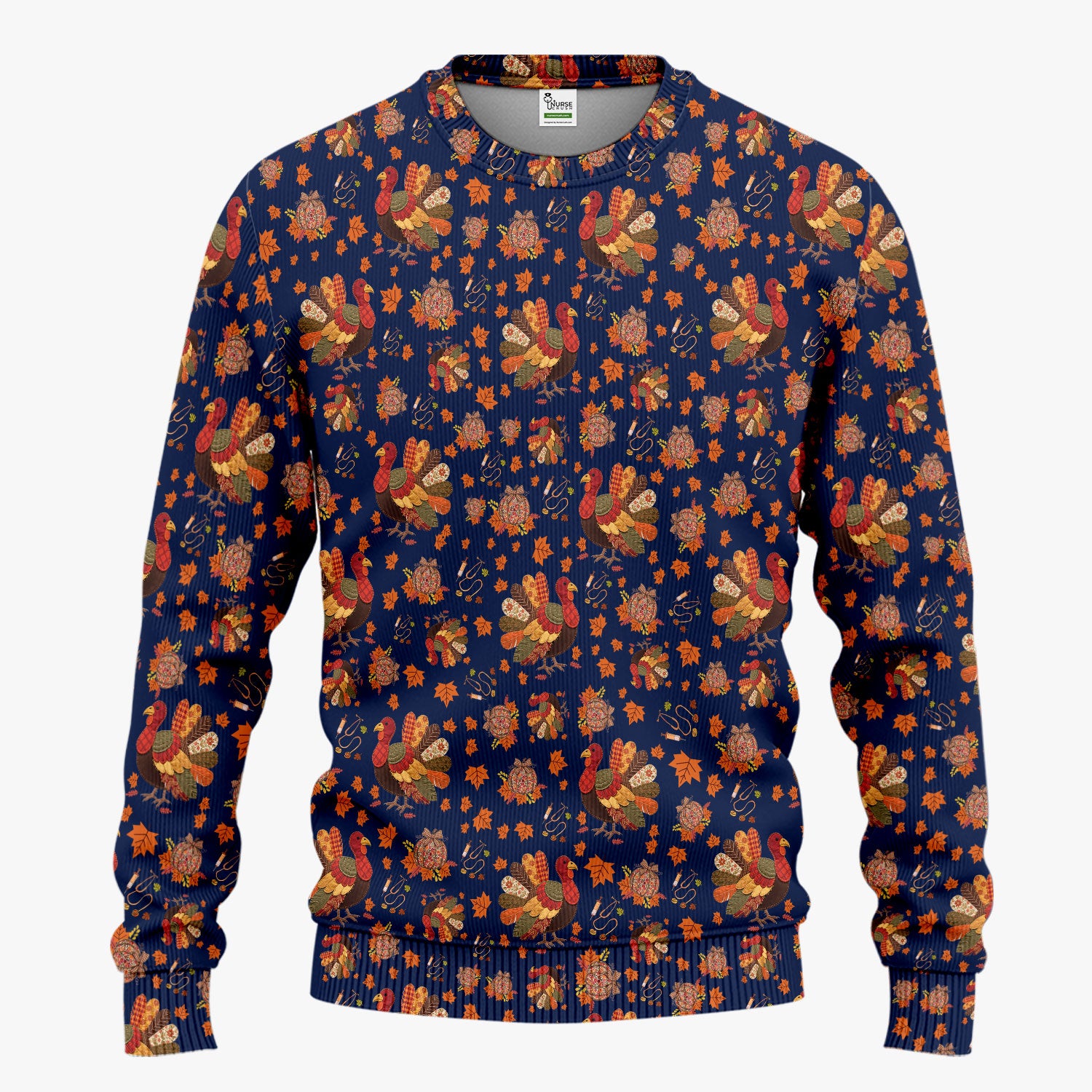 Fall Leaves Thanksgiving Women's Scrub Set - Comfortable Scrub Pants and V Neck Top - Funny Turkey Nursing Uniform