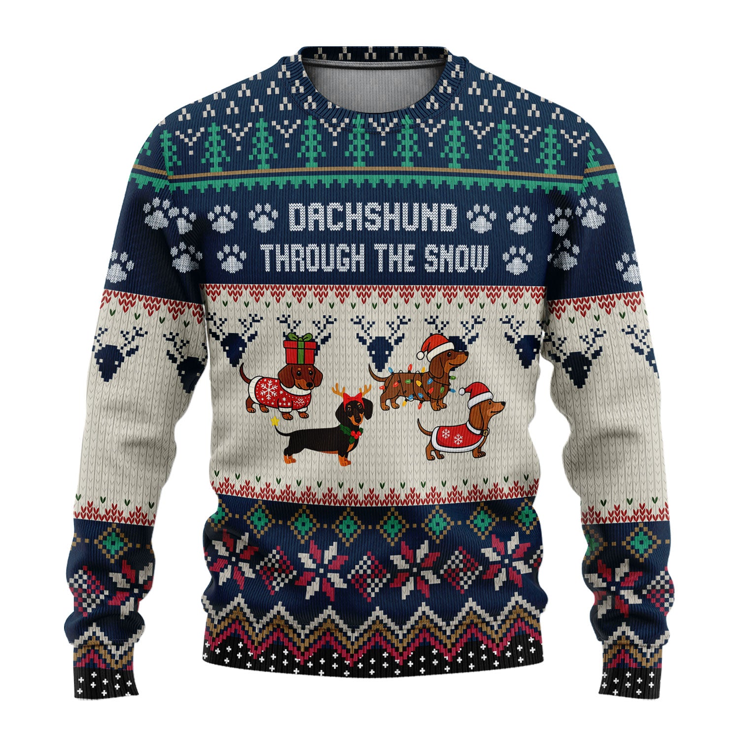 Dachshund Through The Snow Ugly Sweater - Funny Wiener Dog Christmas Shirt - Sausage Dog Holiday Gift