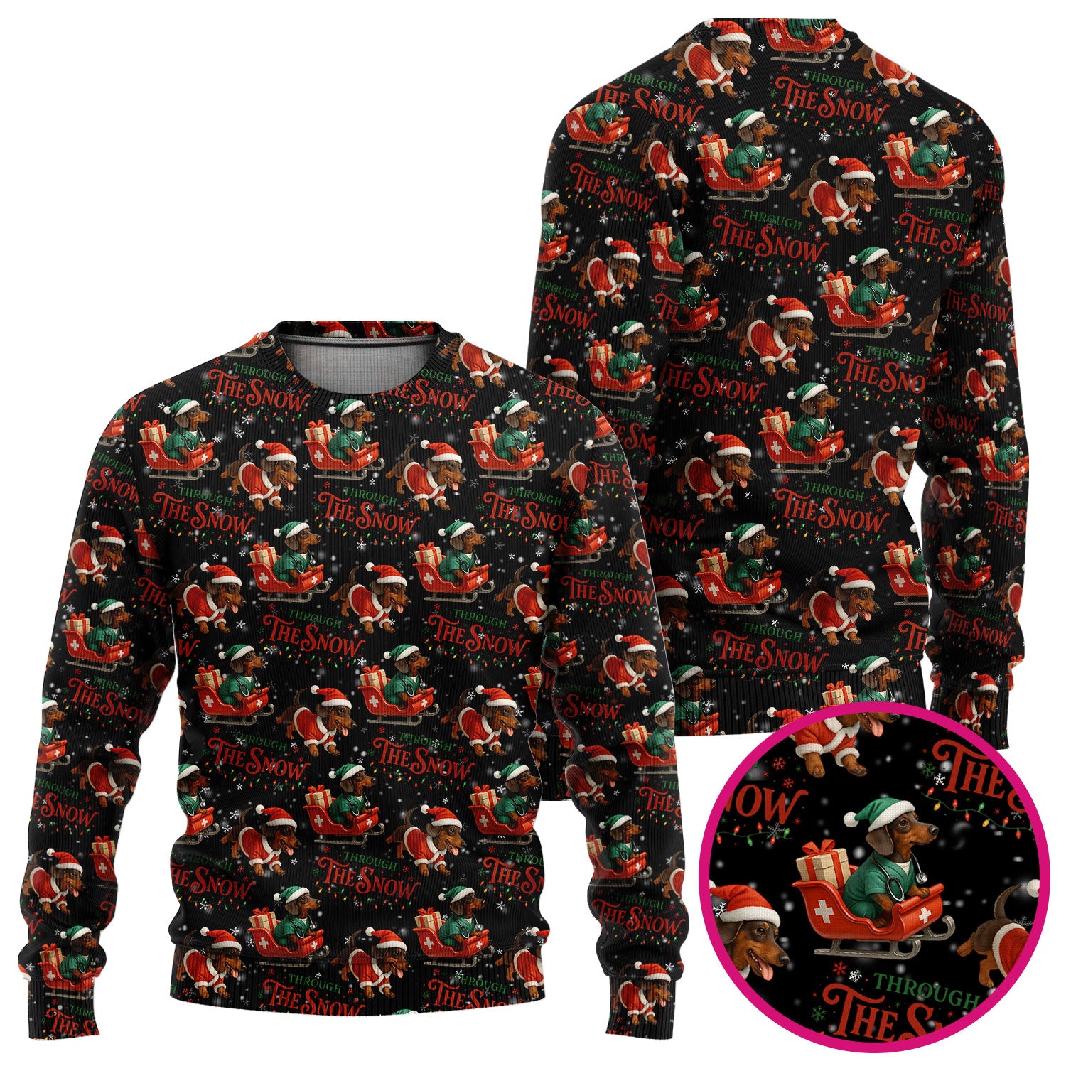 Dachshund Christmas Ugly Sweater, Cute Dog Nurse Sweater, Through The Snow Pattern Nursing Uniform