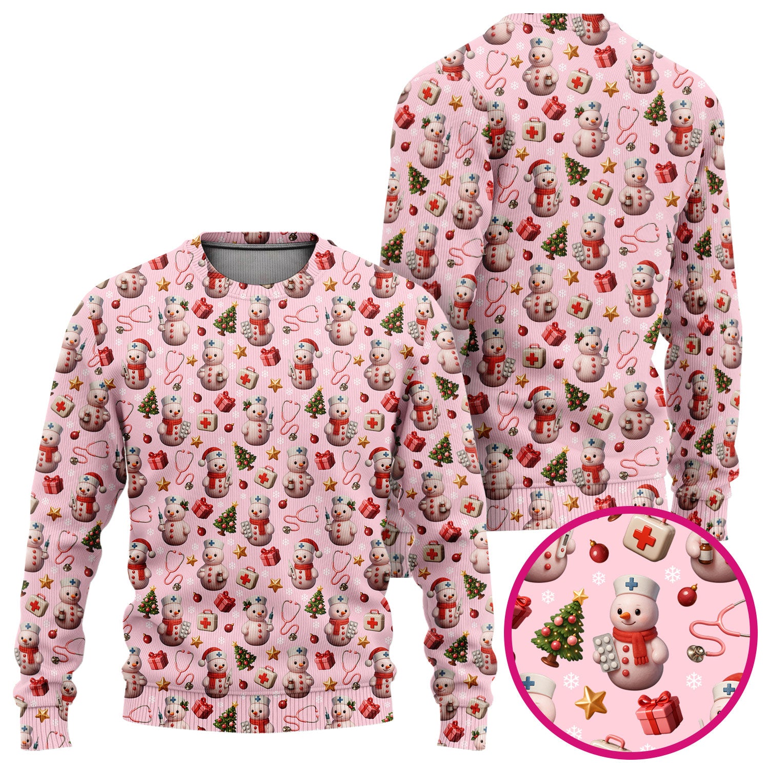Snowman Pattern Christmas Scrub Set - Cute Holiday Medical Scrubs for Women - Funny Festive Nurse Gift for RN LPN CNA