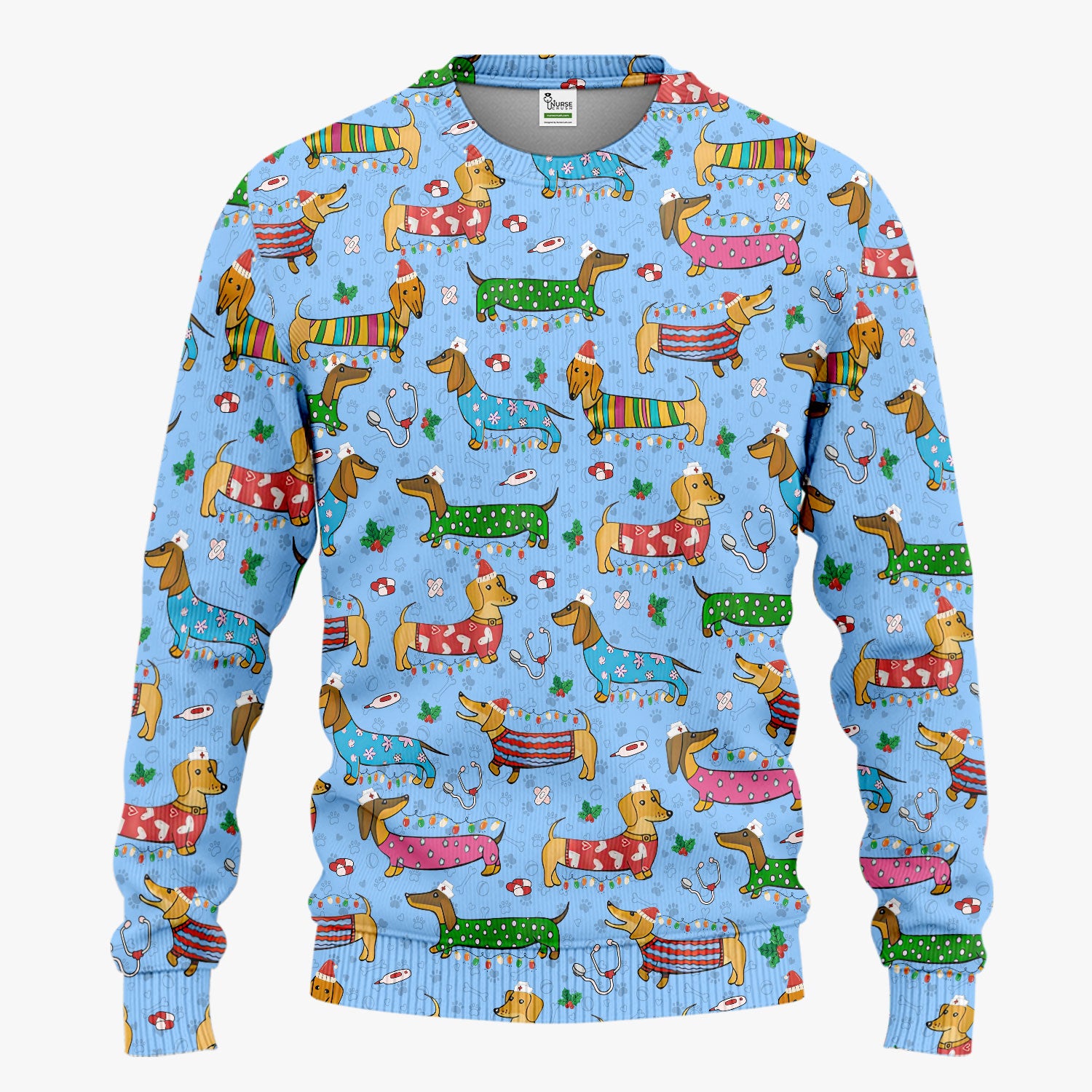 Christmas Dachshund Scrub Set for Nurses - Cute Wiener Dog in Holiday Outfit - Funny Medical Uniform Gift for Women RN LPN CNA