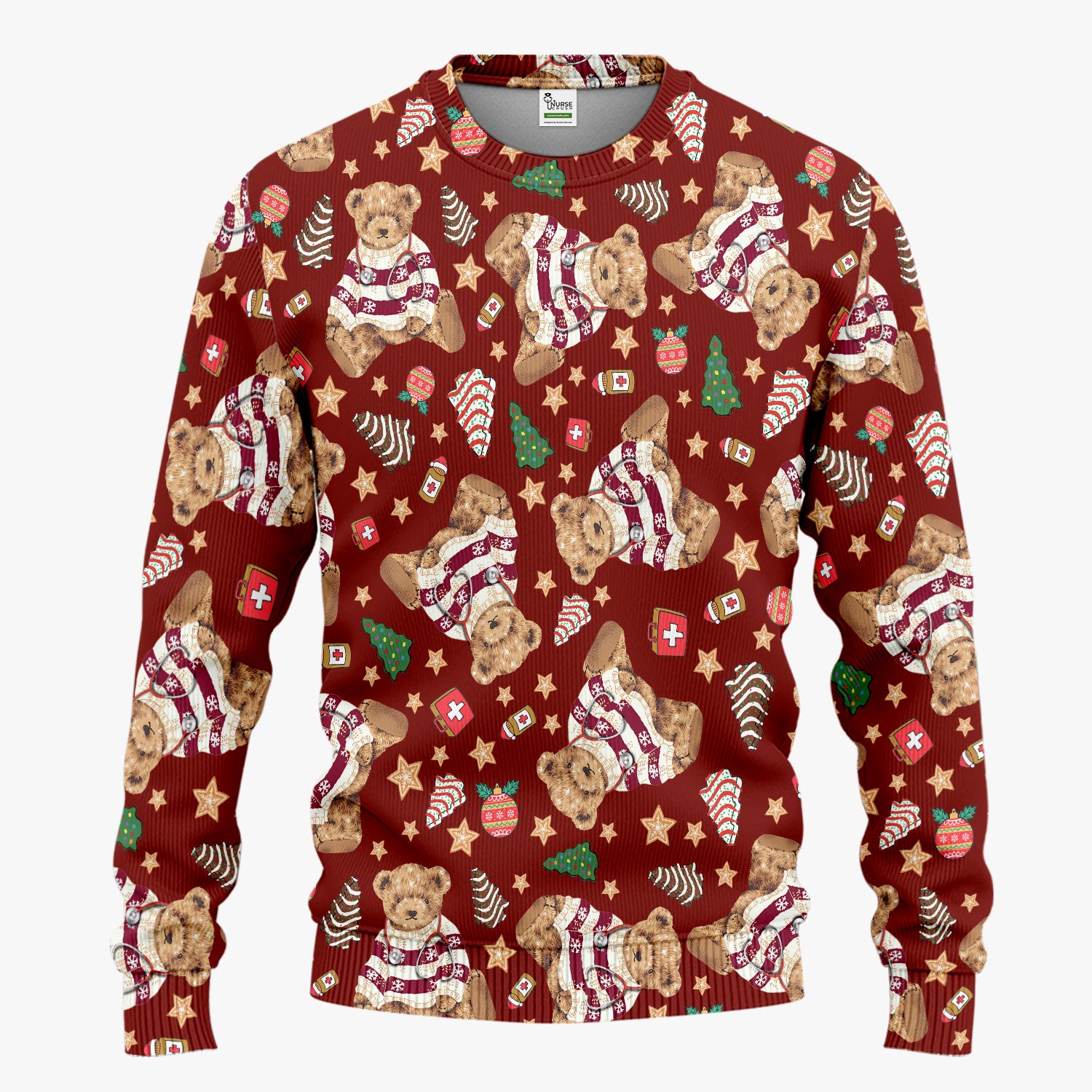 Teddy Bear Christmas Scrub Set - Festive Scrubs Pants and V Neck Top for Women - Gift for Nurses RN CNA LPN