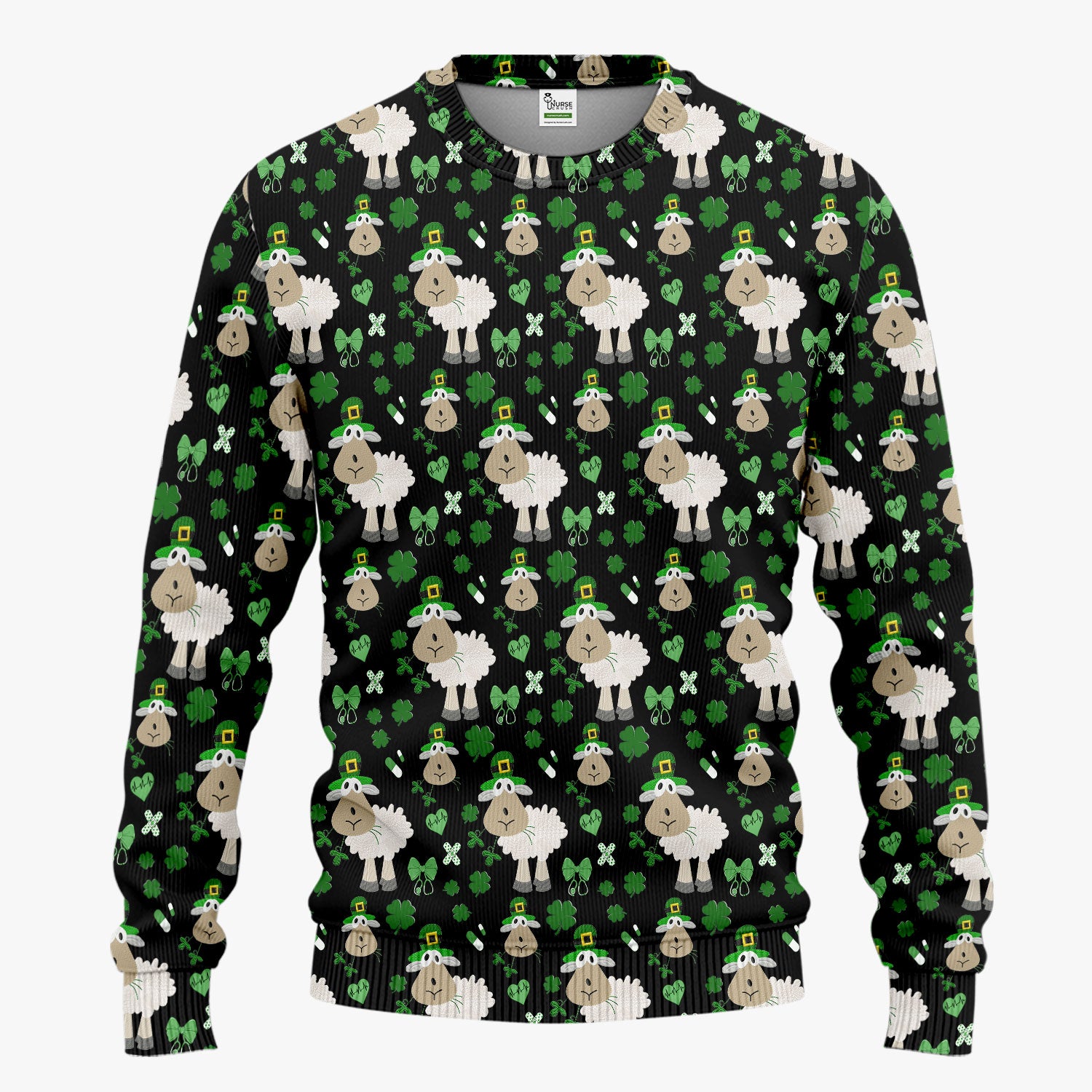 Nurse St. Patrick Scrubs Set, Cute Sheep Shamrock Pattern Nurse Shirt, Breathable Fabrics Nursing Uniform