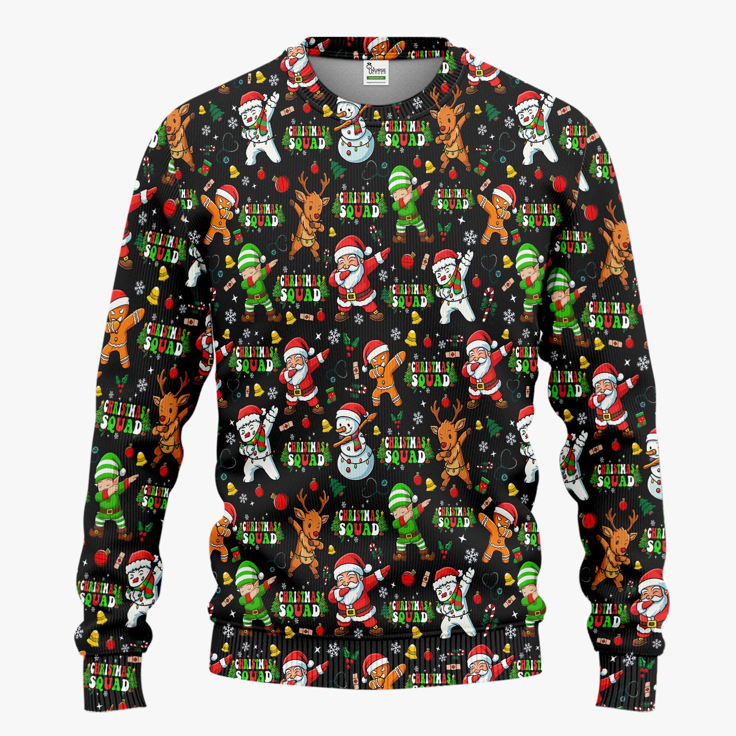 Christmas Squad Scrub Set - Funny Santa & Reindeer Pants and V Neck Top - Cute Holiday Medical Uniform for Nurses, Doctors & Vet Techs