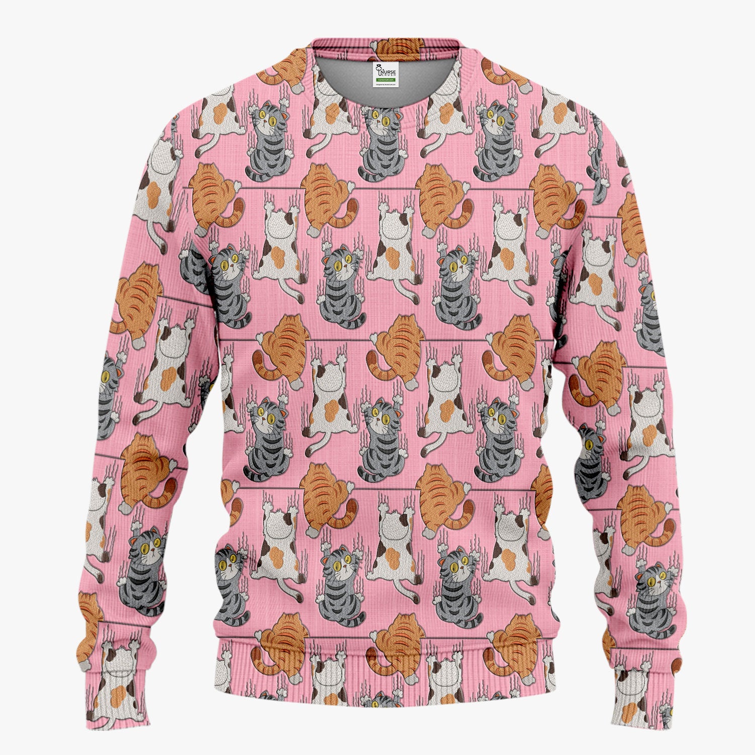 Cute Cat Pattern Nurse Scrub Set, Cats Medical Pattern Shirt, Breathable Fabrics Nursing Uniform
