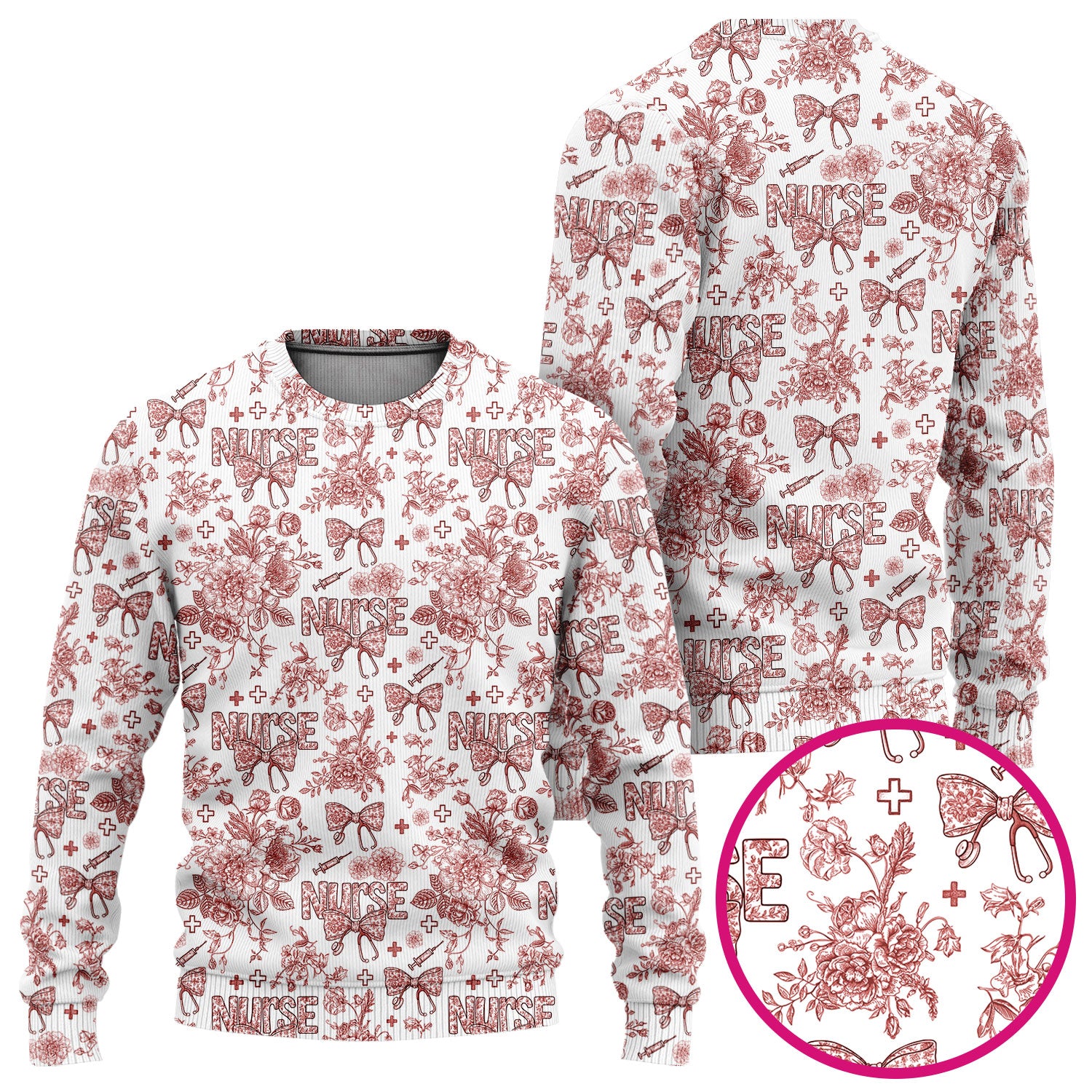 Toile de Jouy Nurse Scrub Set - Elegant Floral Pattern Scrubs for Women - Stylish Flower Medical Scrubs Gift for Healthcare Workers