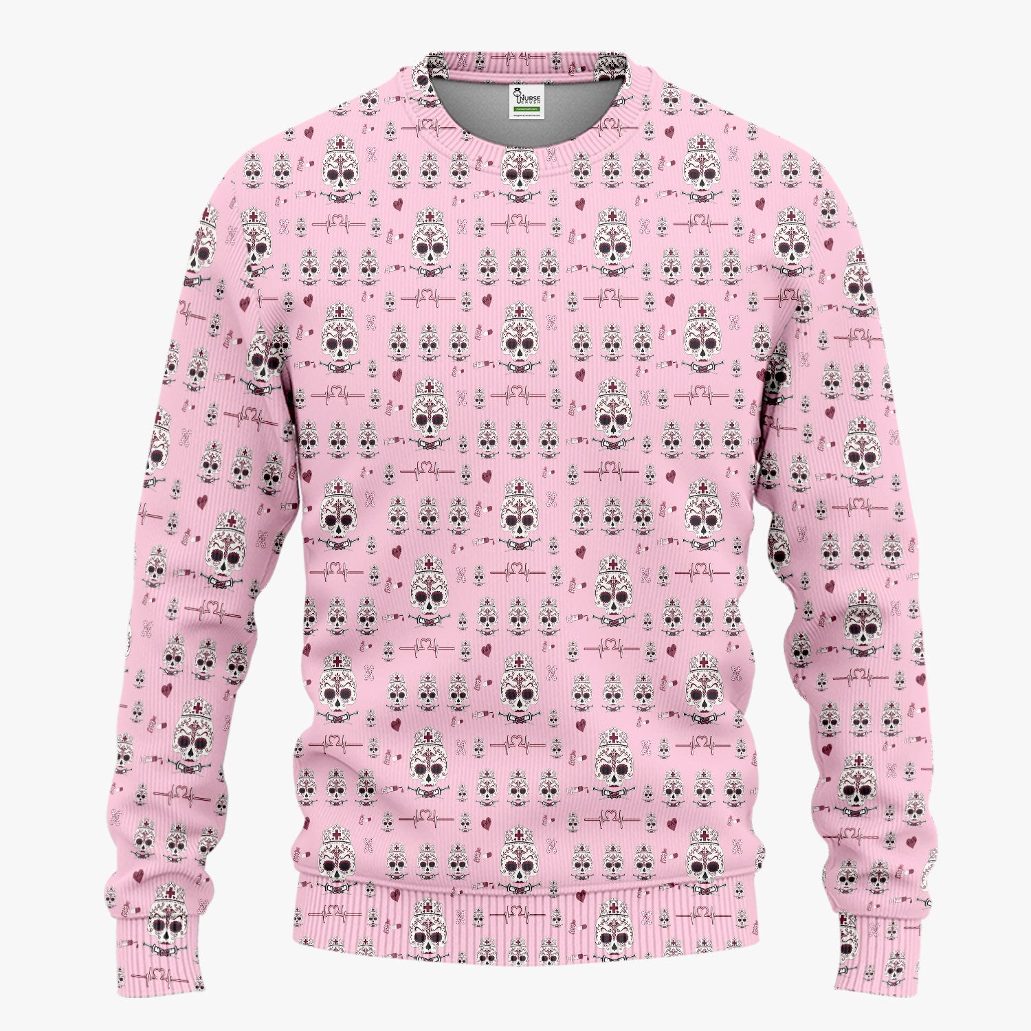Sugar Skull Scrub Set, Skull Pattern Scrub Shirt, Breathable Fabrics Nursing Uniform