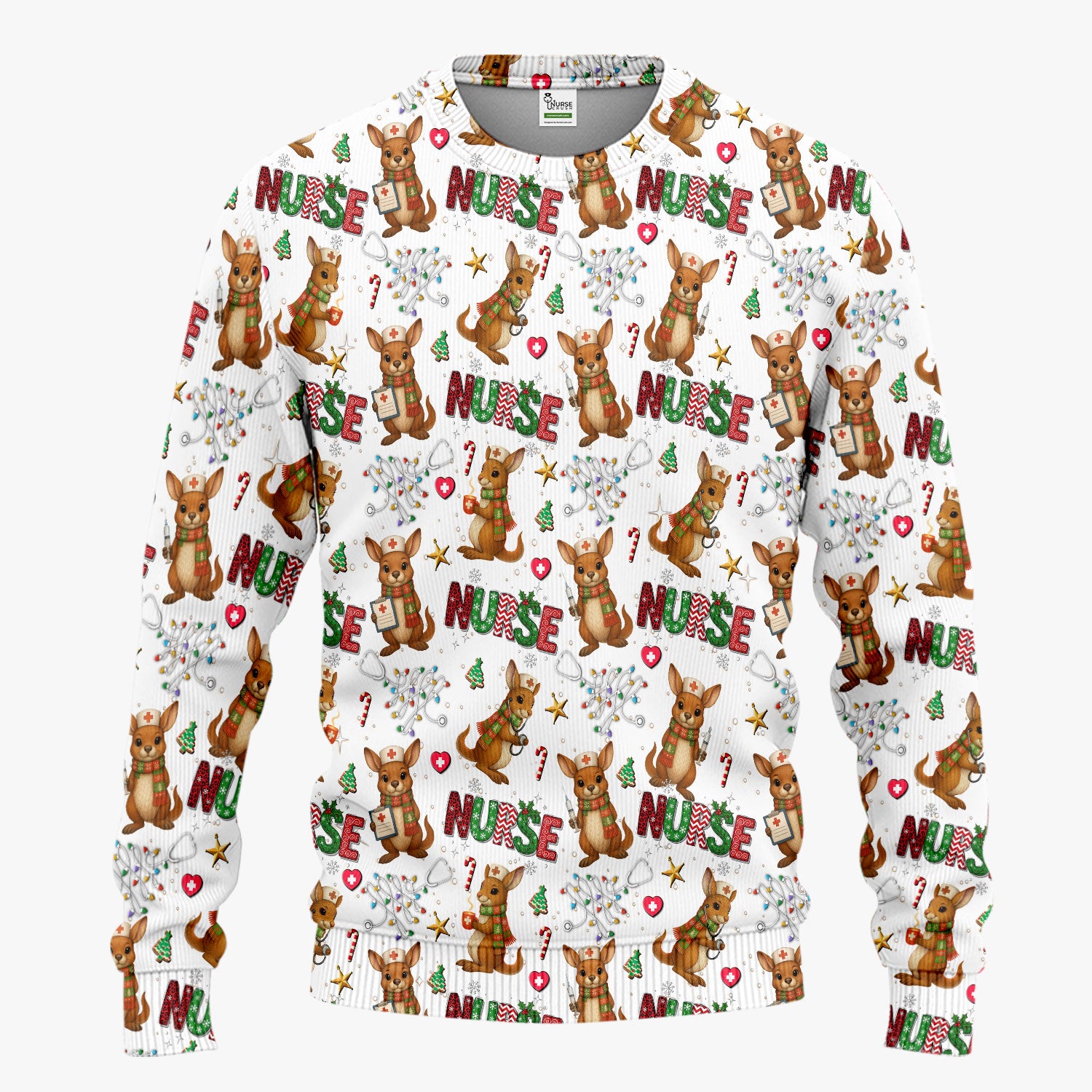 Aussie Kangaroo Christmas Scrub Set - Funny Holiday Nurse Shirt and Pants for Women - Cute Animal Medical Uniform