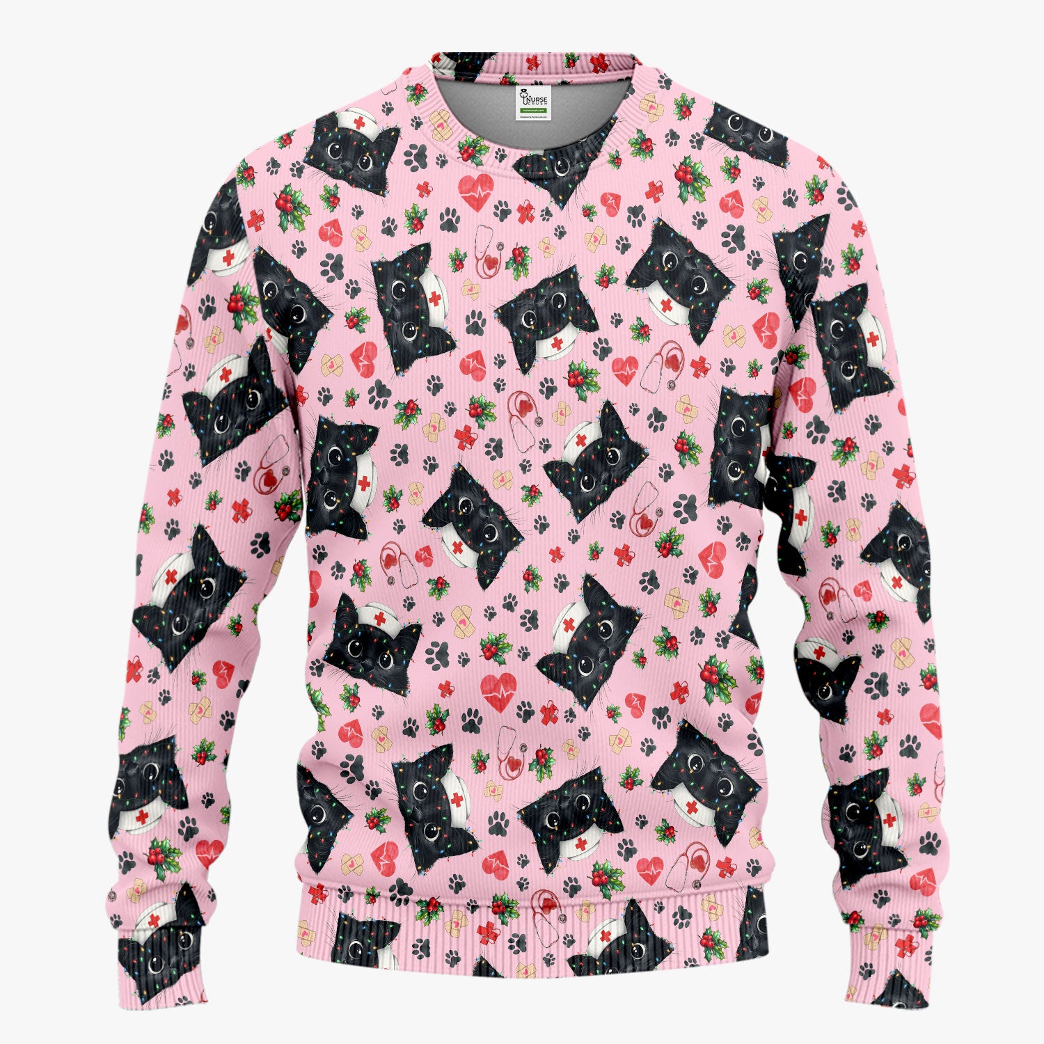 Funny Cats Scrub Set for Nurses - Black Kittens Christmas Scrubs Pants and V Neck Top - Jolly Medical Uniform Gift for RN CNA LPN