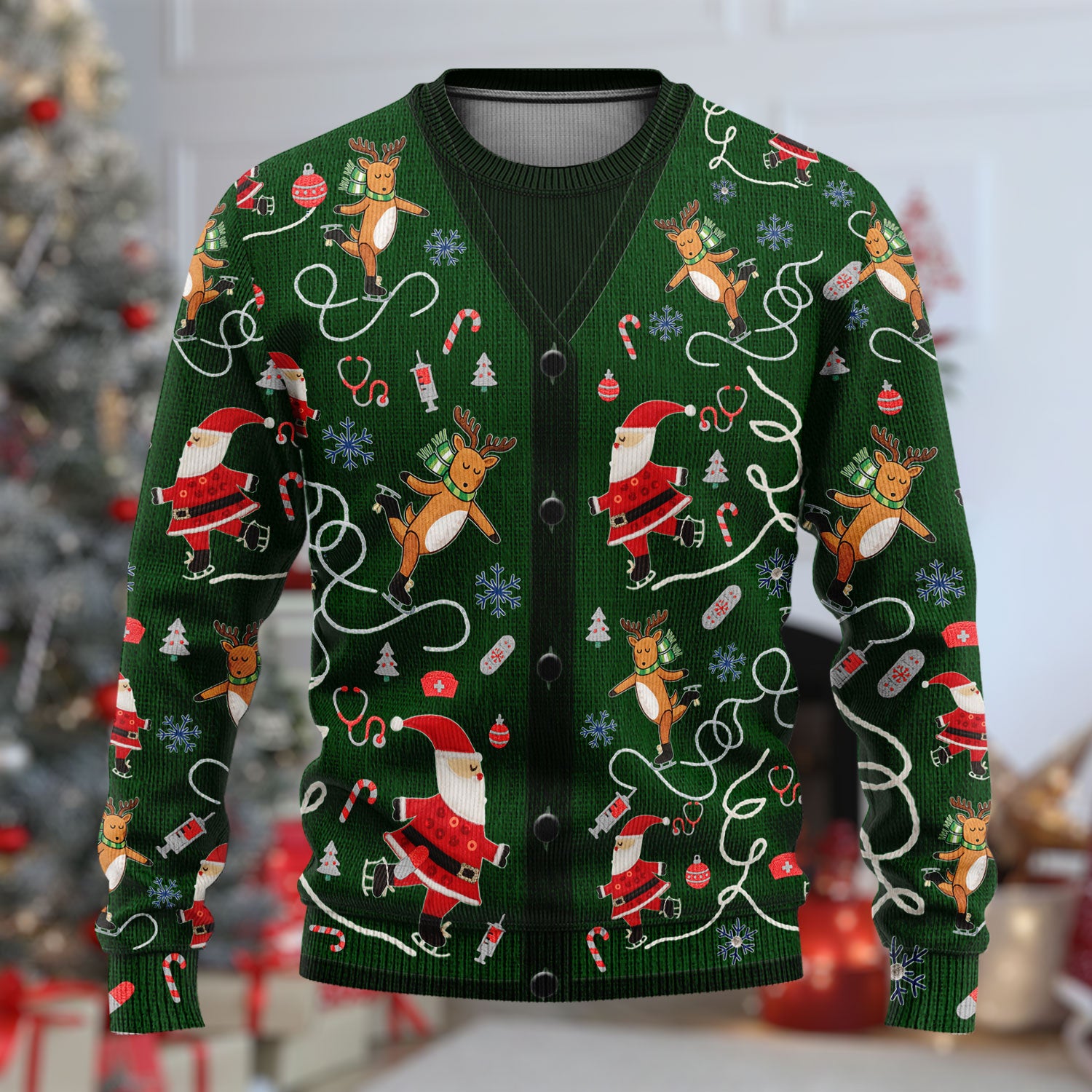 Christmas Reindeer Santa Nurse Ugly Sweater, Cute Holiday Medical Uniform Sweater for Women