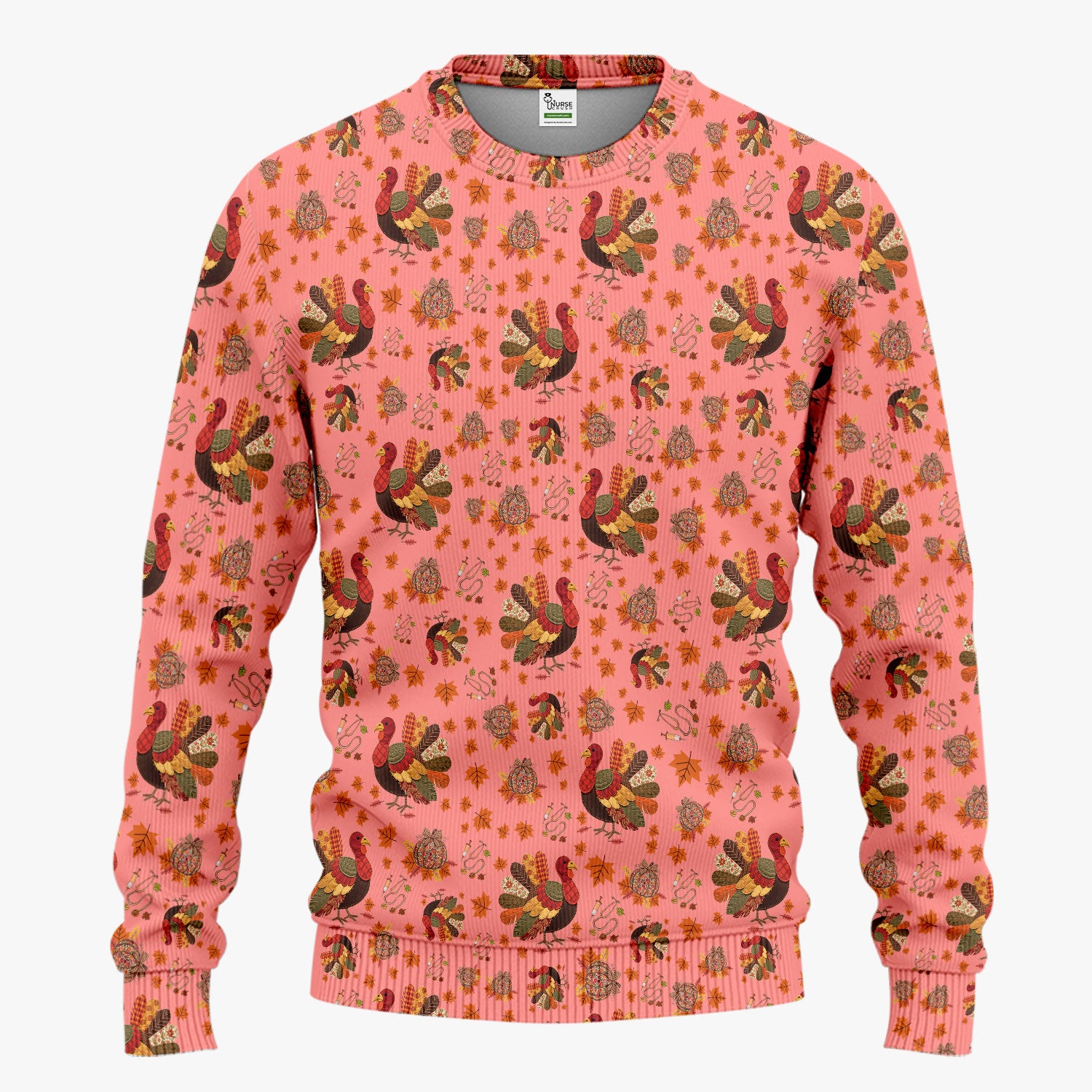 Thanksgiving Turkey Nurse Scrub Sets for Women - Fall Leaves Scrub Pants and V Neck Top - Autumn Nursing Uniform