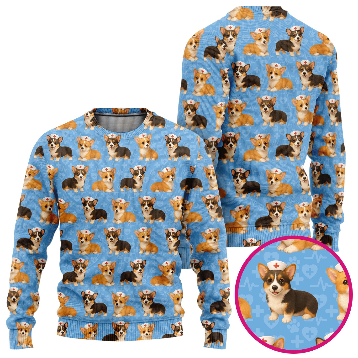 Christmas Corgi Scrubs Pattern for Women - Cute Dog Scrubs Top & Pants Set - Festive Nurse Holiday Print Medical Scrubs